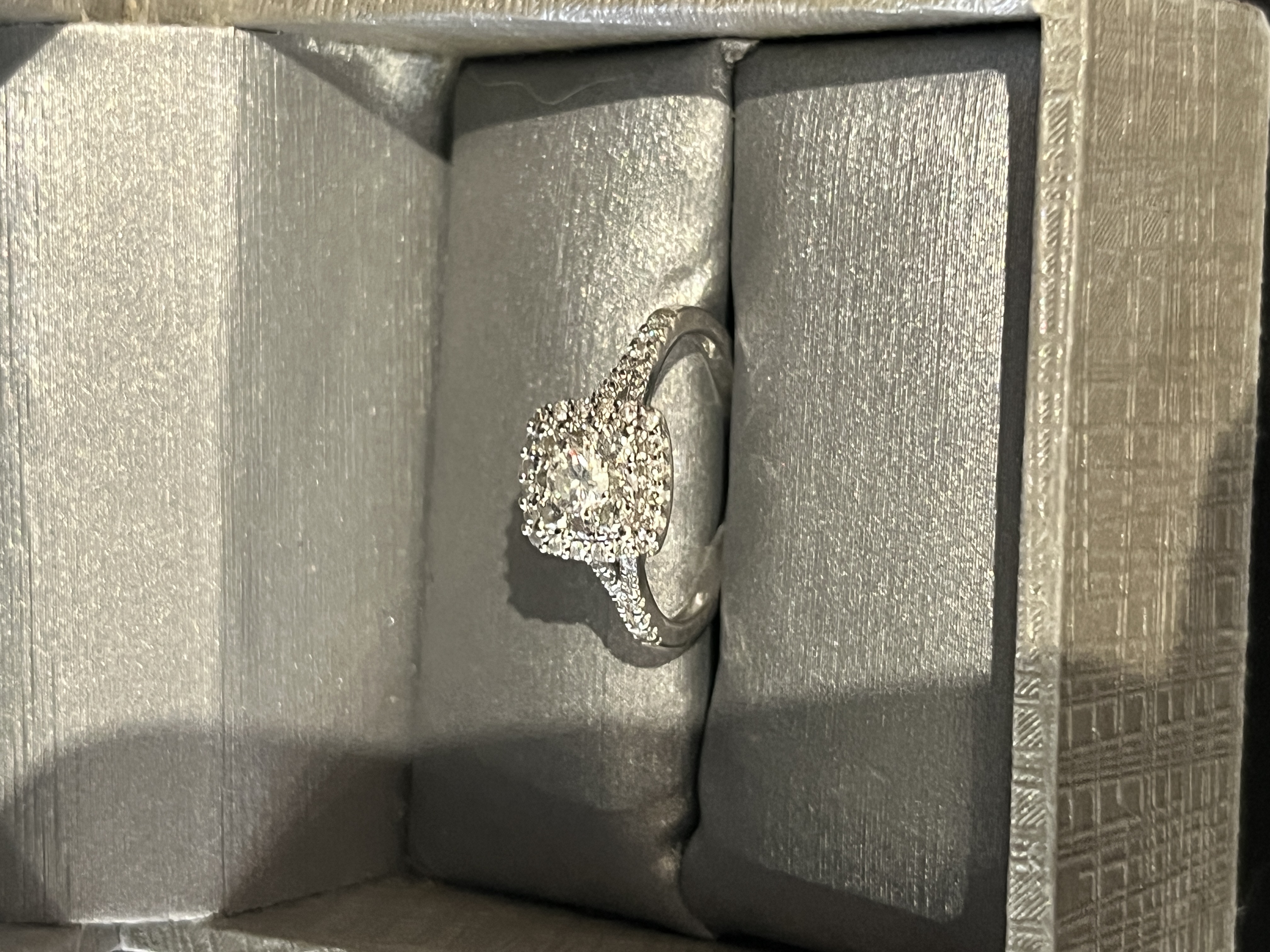 14 karat White Gold Engagement Ring with Round Brilliant Diamond Center Stone and 50 Round Brilliant Accent Diamonds
