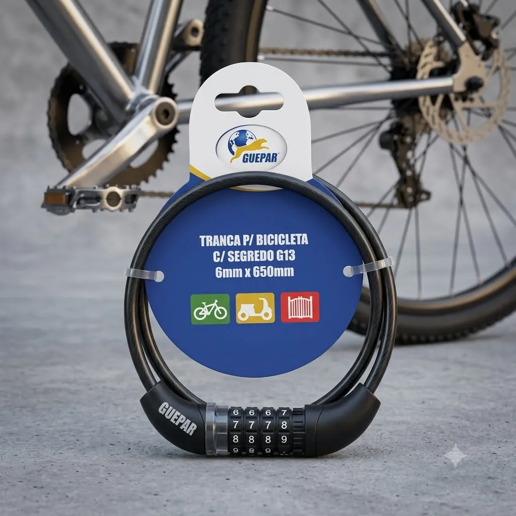 Tranca para Motocicleta com Cabo de Aço e Segredo 6mm x 65cm Guepar