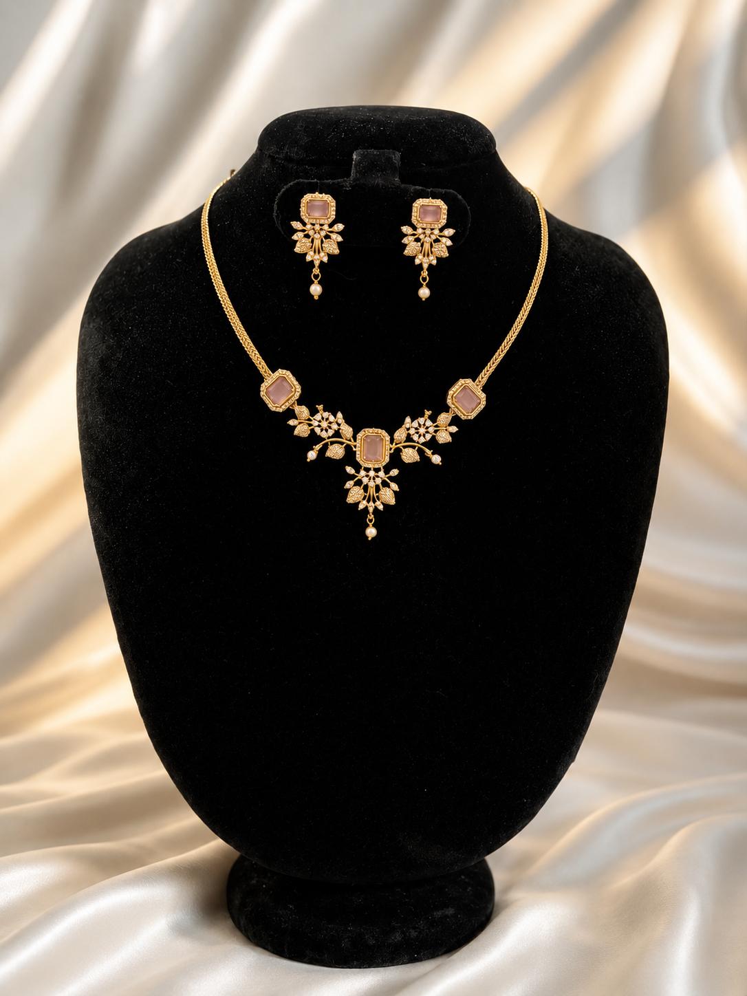 Elegant Gold Plated Attigai Collar Necklace Set