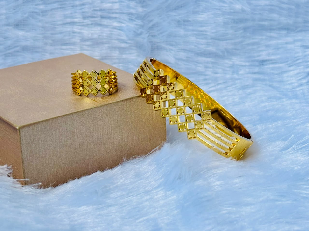 Elegant Gold-Plated Bracelet & Ring Set