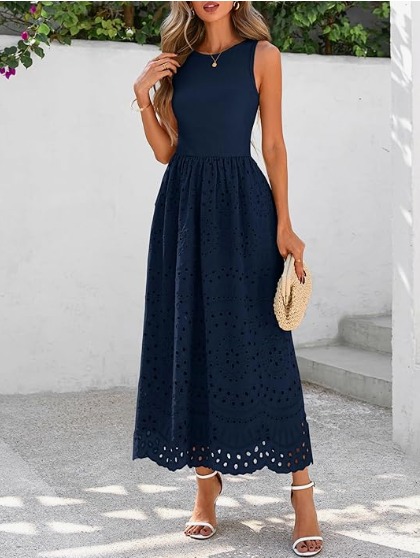 Navy Eyelet Maxi Dress
