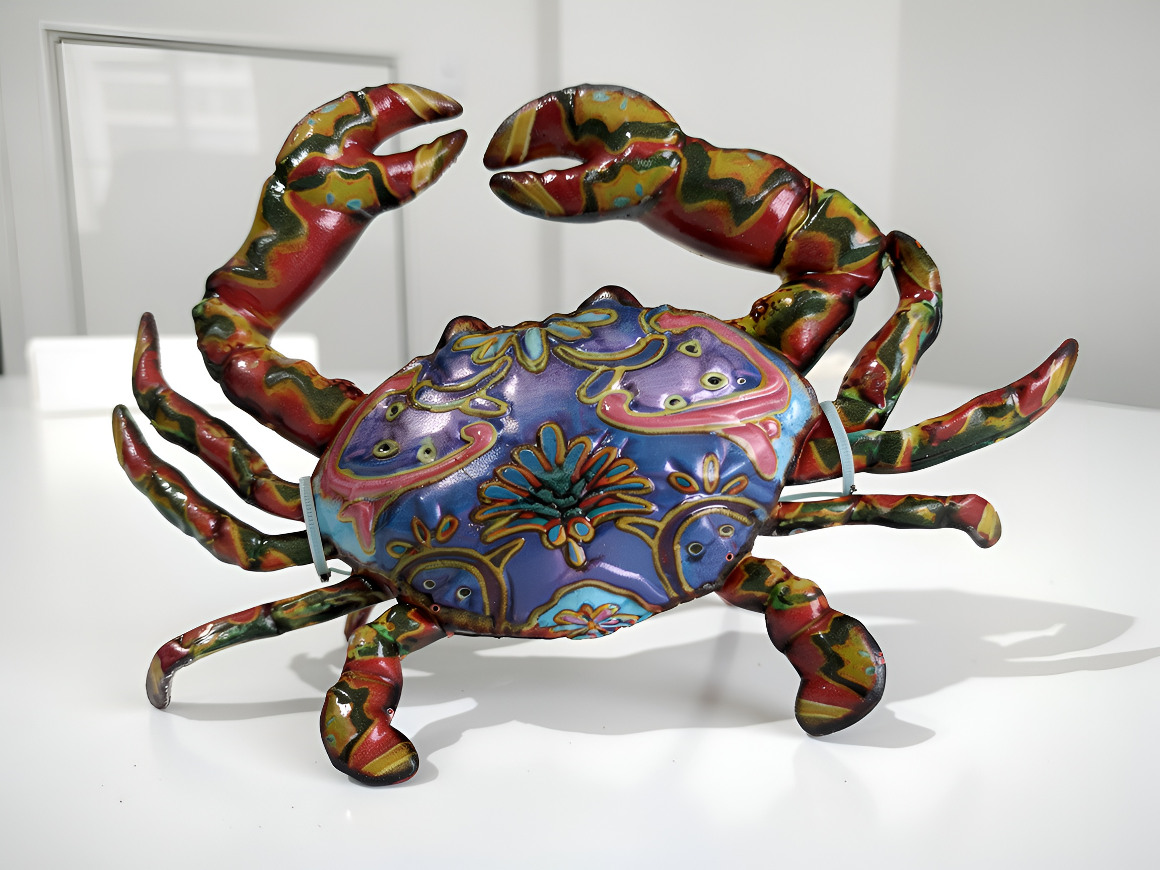 Hand-Painted Metal Crab Sculpture