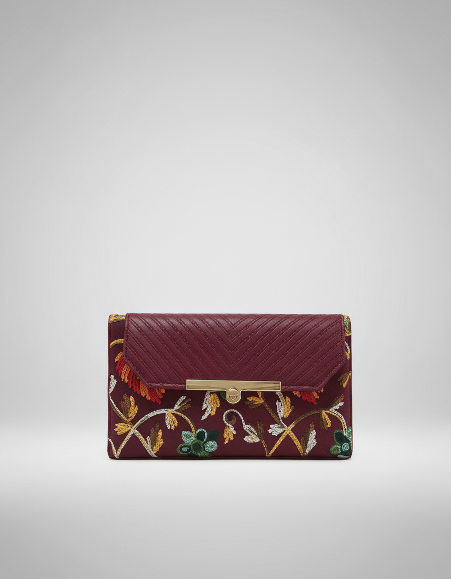Embroidered Maroon Clutch