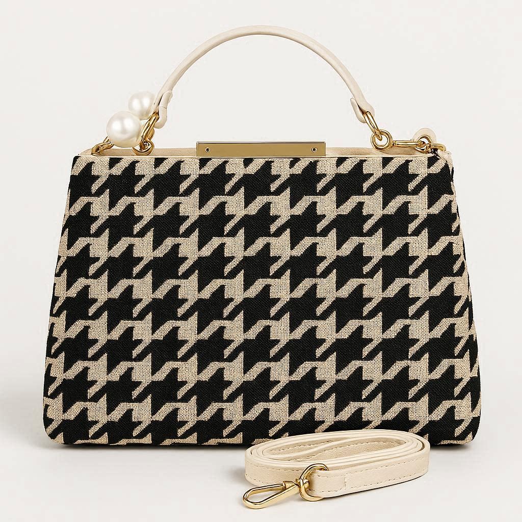 Houndstooth Pearl Handle Handbag
