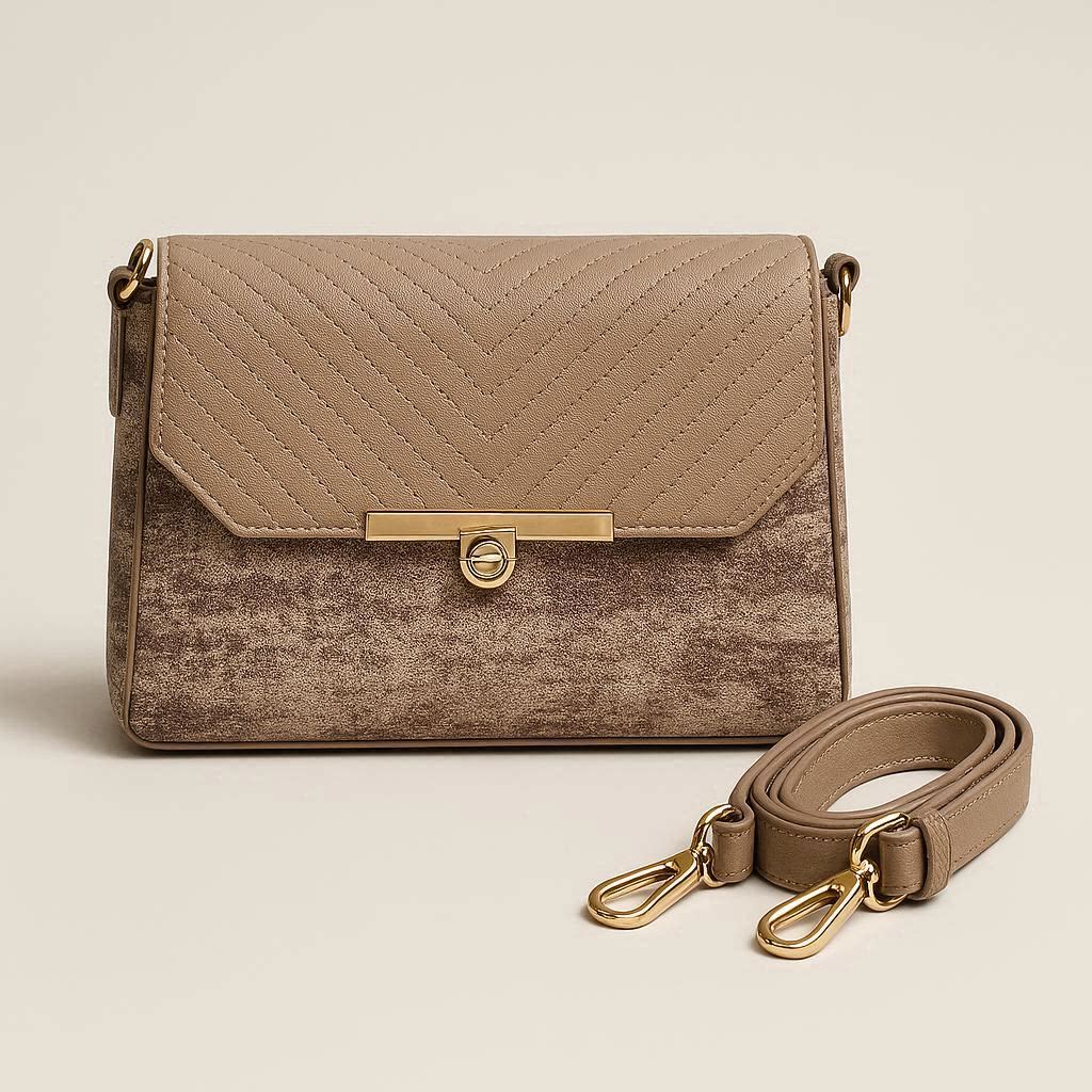 Taupe Quilted Shoulder Bag