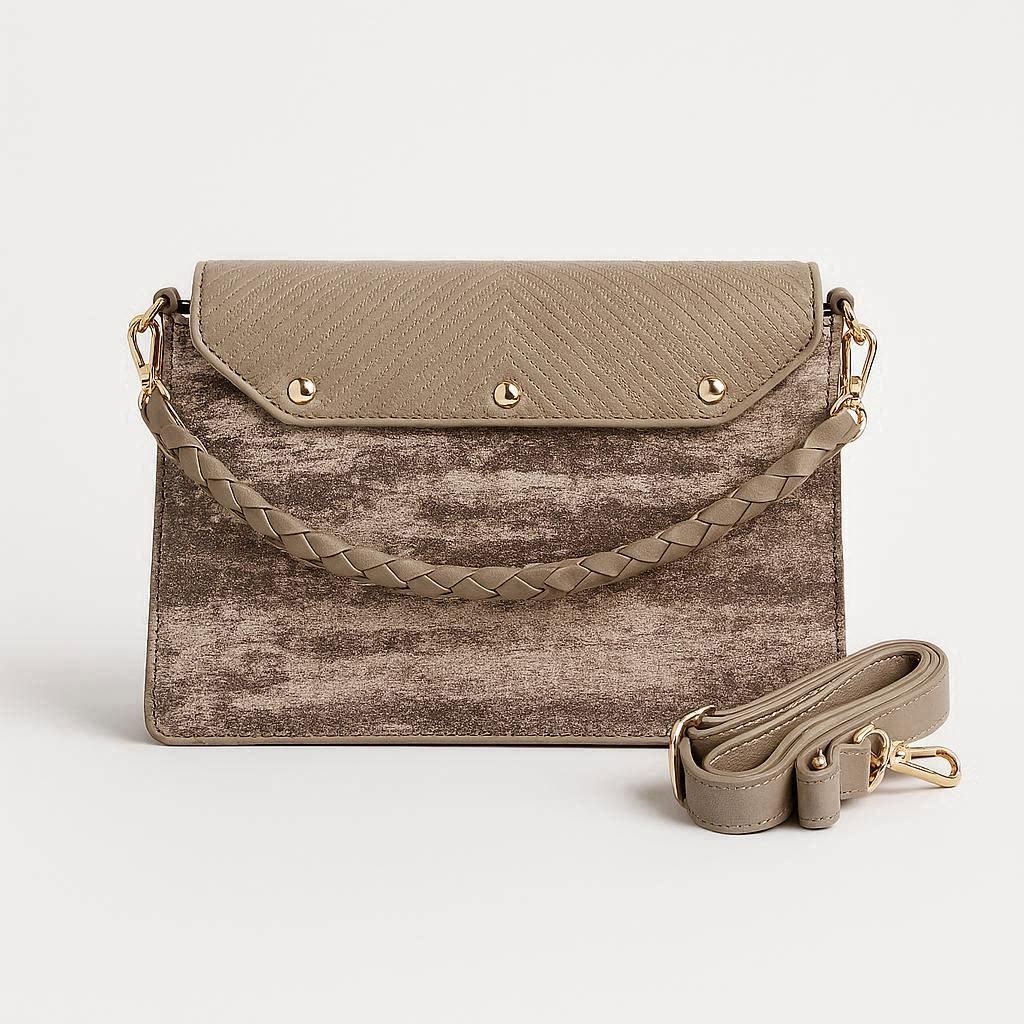 Taupe Quilted Shoulder Bag