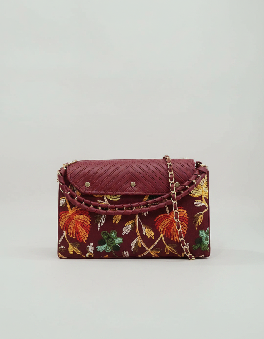 Embroidered Maroon Clutch