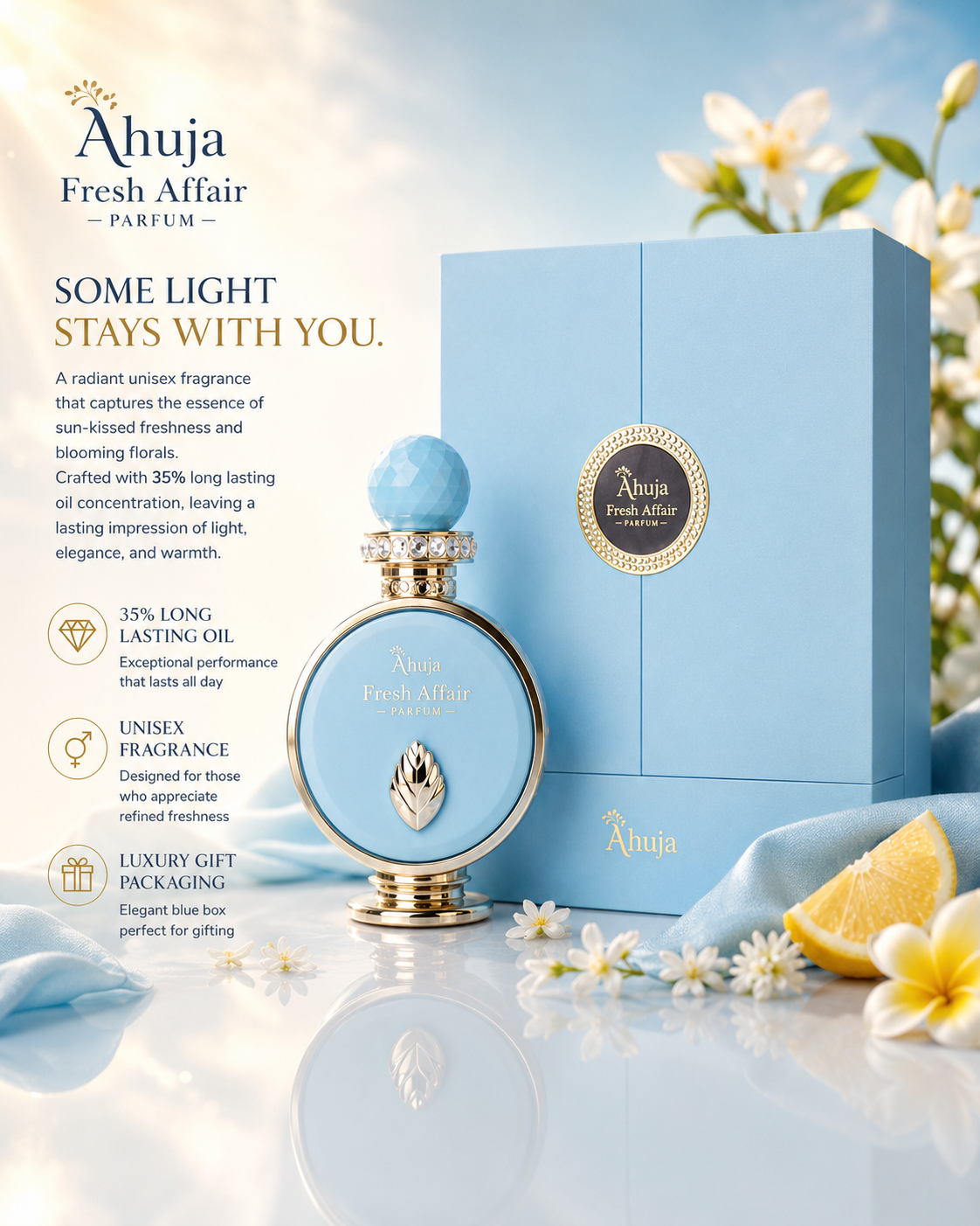 Ahuja Fresh Affair Eau de Parfum 100ml | Fragancia Unisex Cítrica Floral de Larga Duración