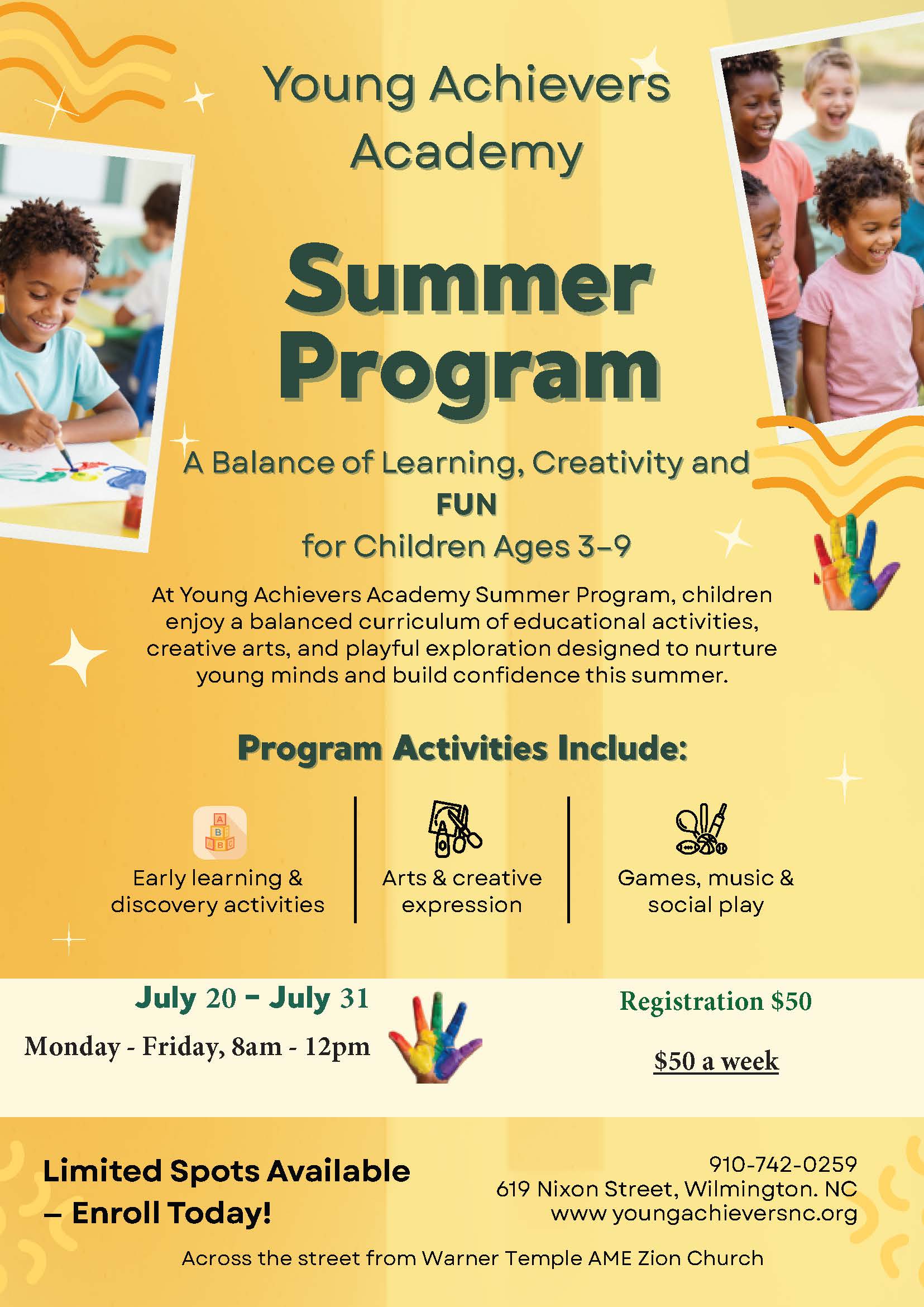 Summer Program REGISTRATION for Children (Ages 3–9) Per Child