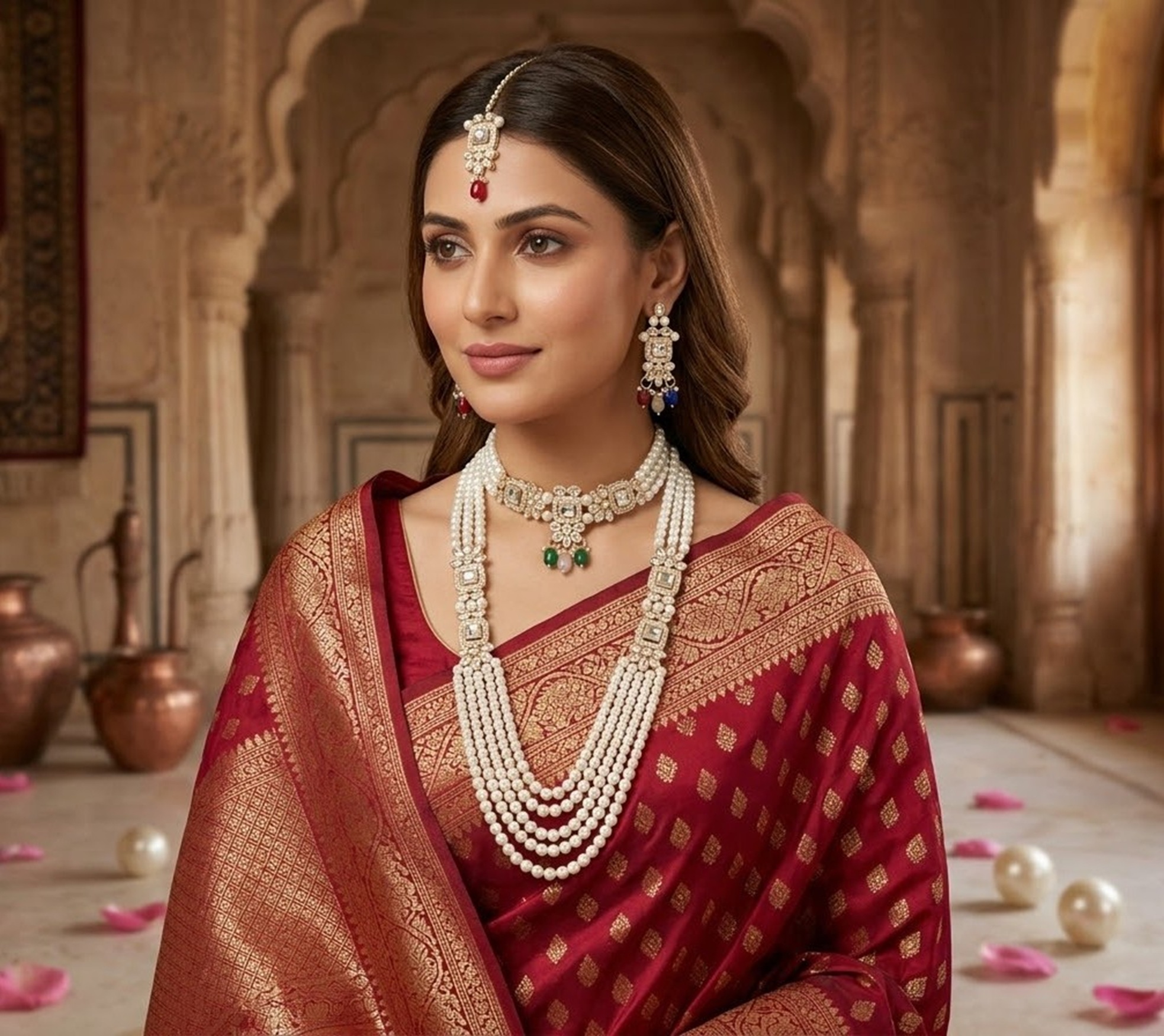 Elegant Pearl & Gemstone Necklace Set