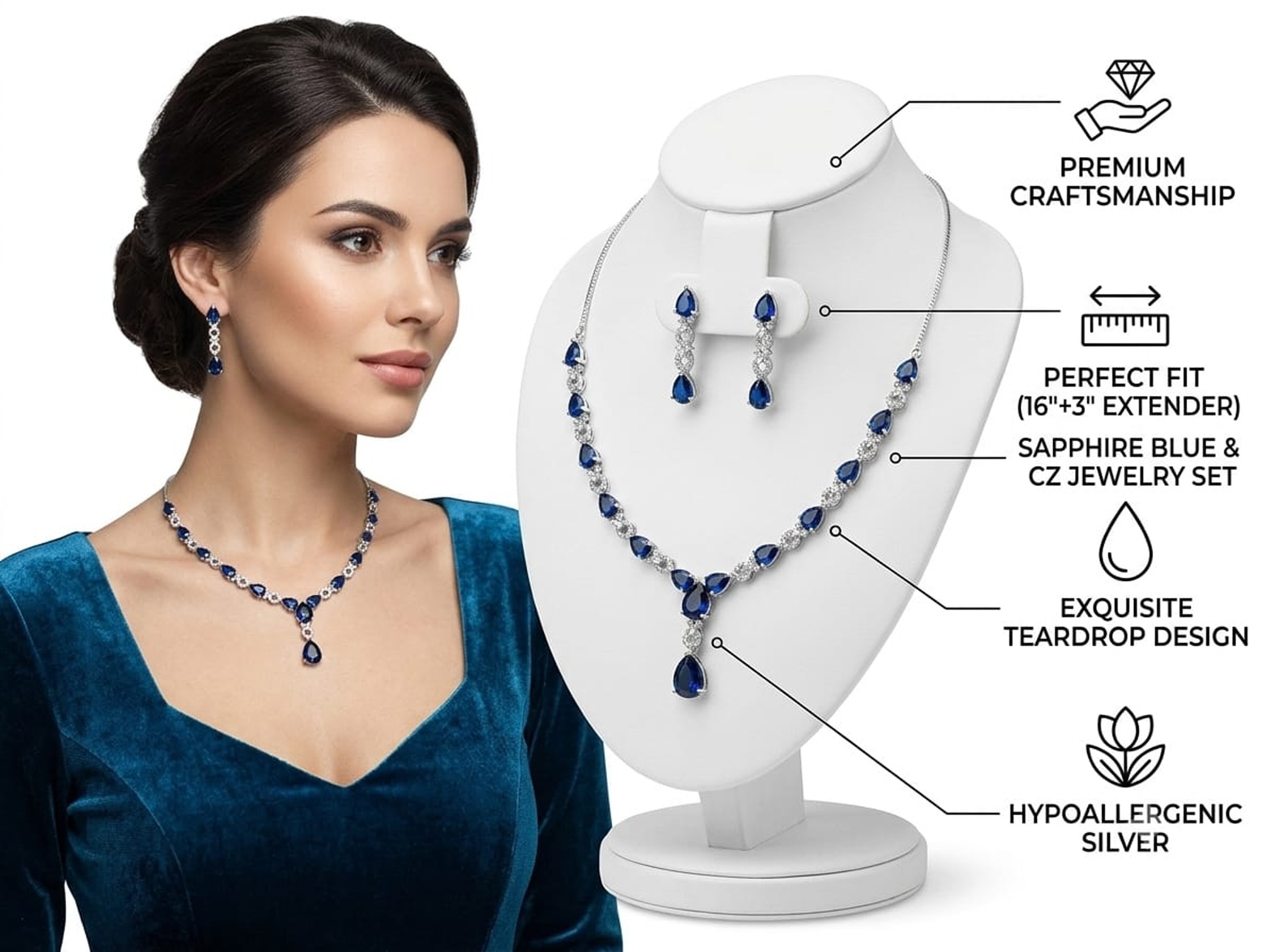 Blue Sapphire AD Necklace Set