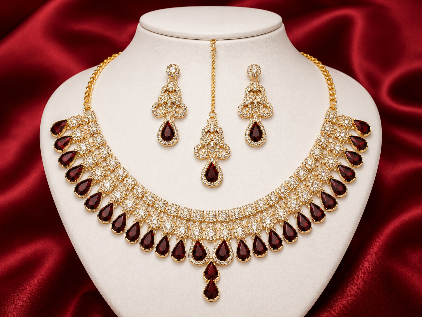 Ruby Gold-Plated Necklace Set