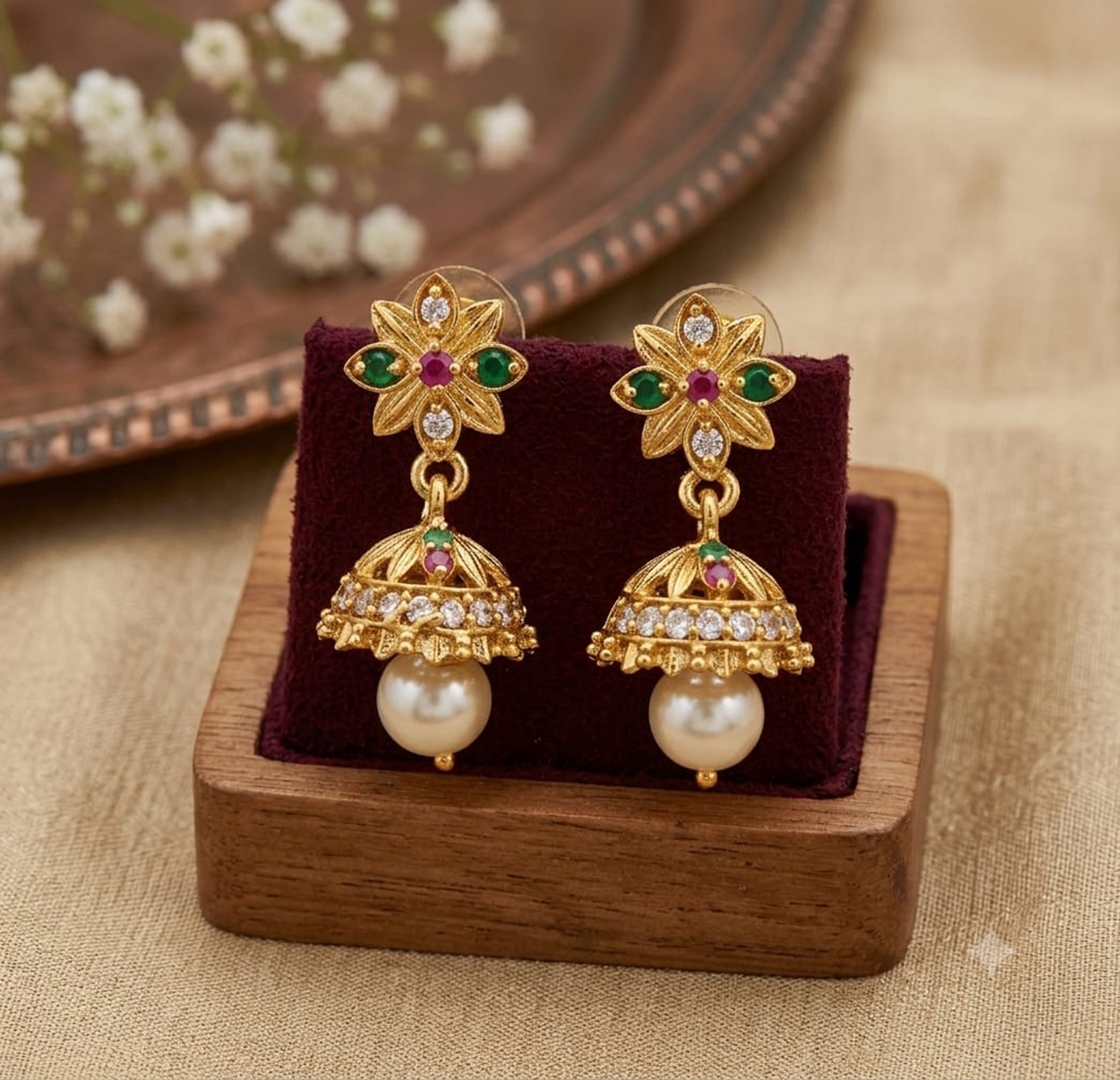 Pearl Gold Plated Antique Necklace Set