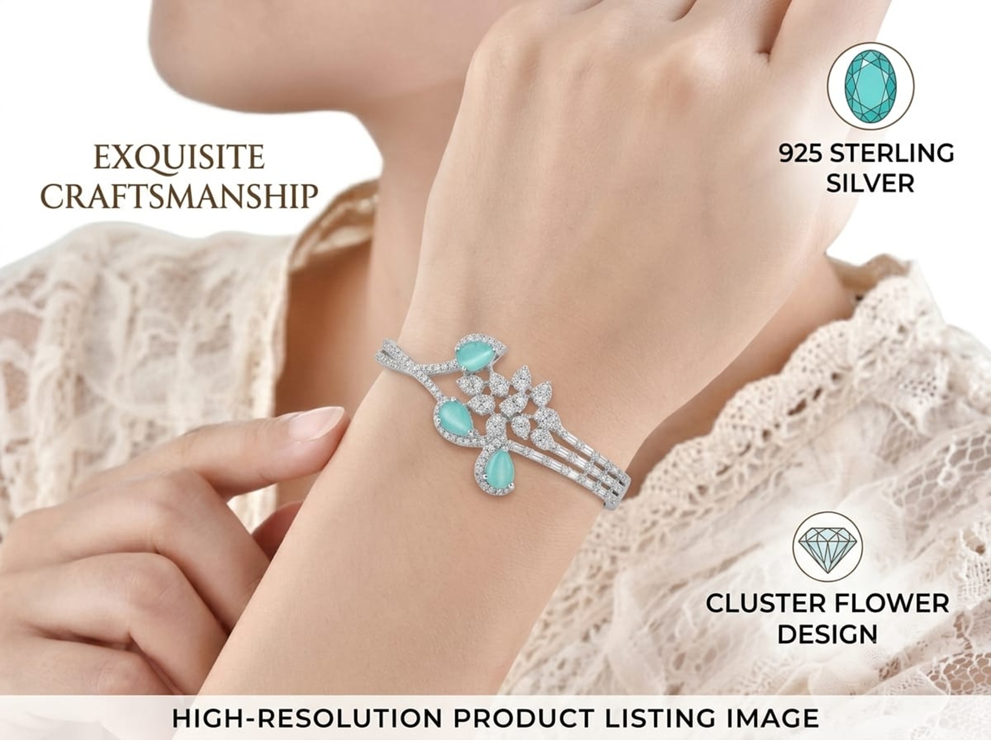 Emerald Crystal Floral Bracelet