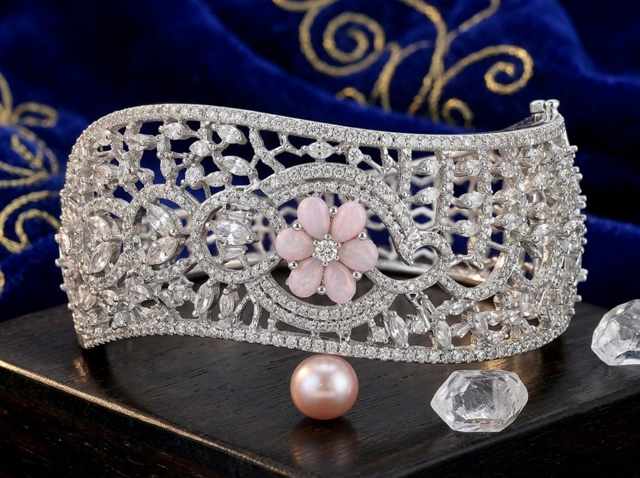 Diamond Floral Silver Bracelet