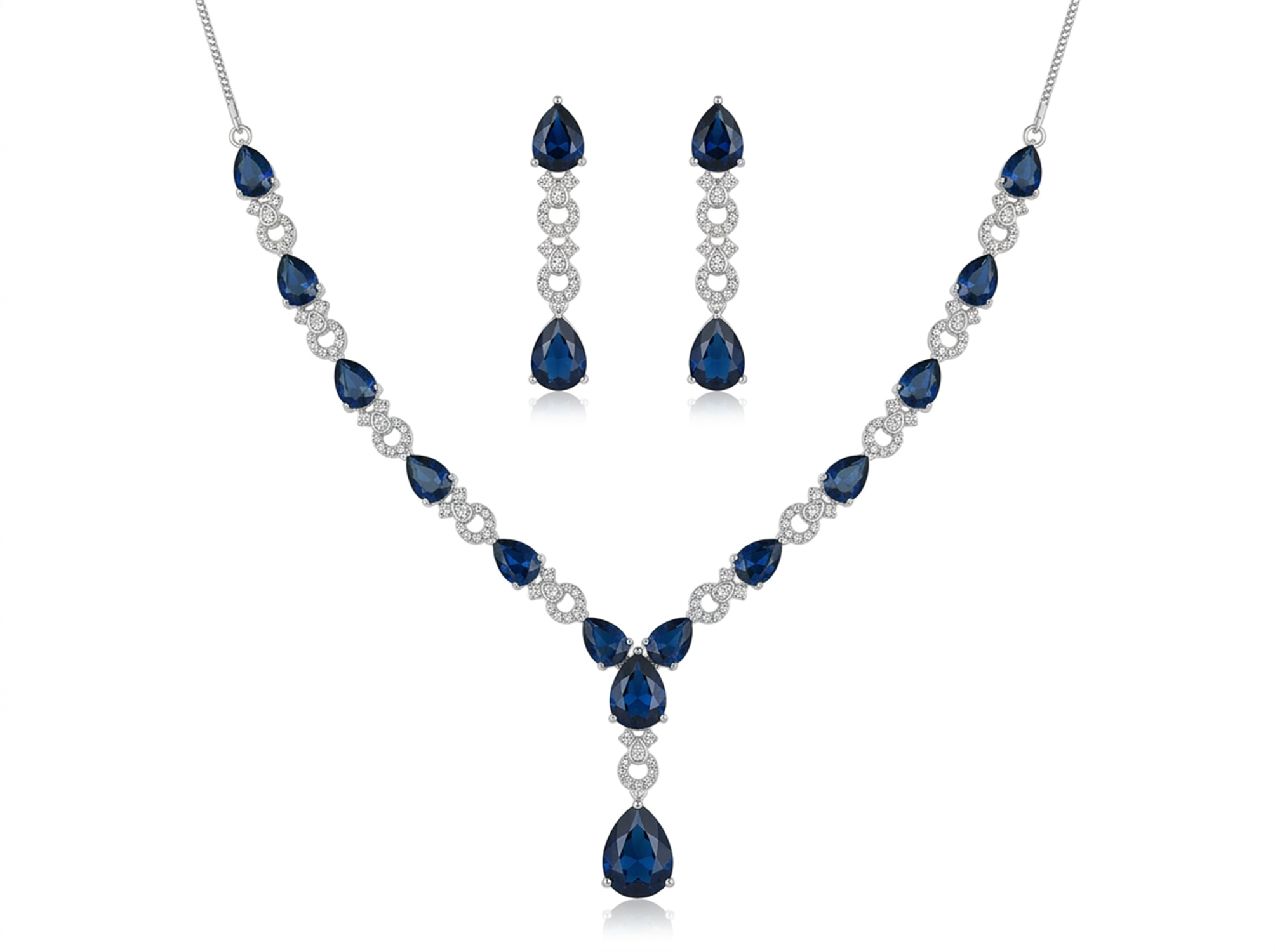 Blue Sapphire AD Necklace Set