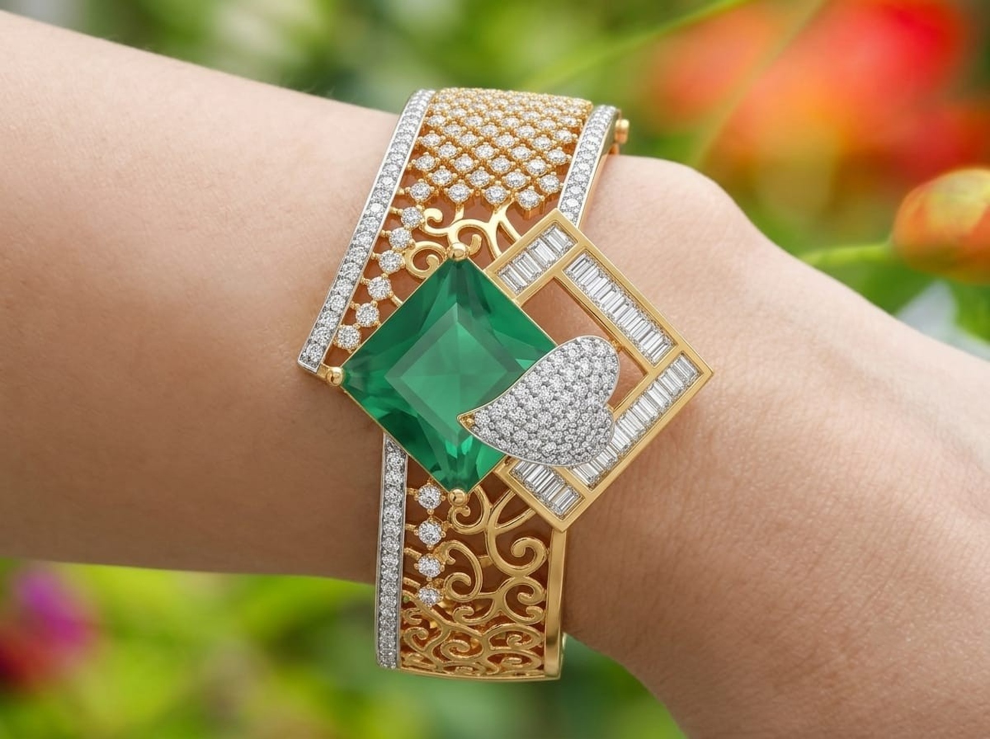 Emerald Gold Diamond Bracelet