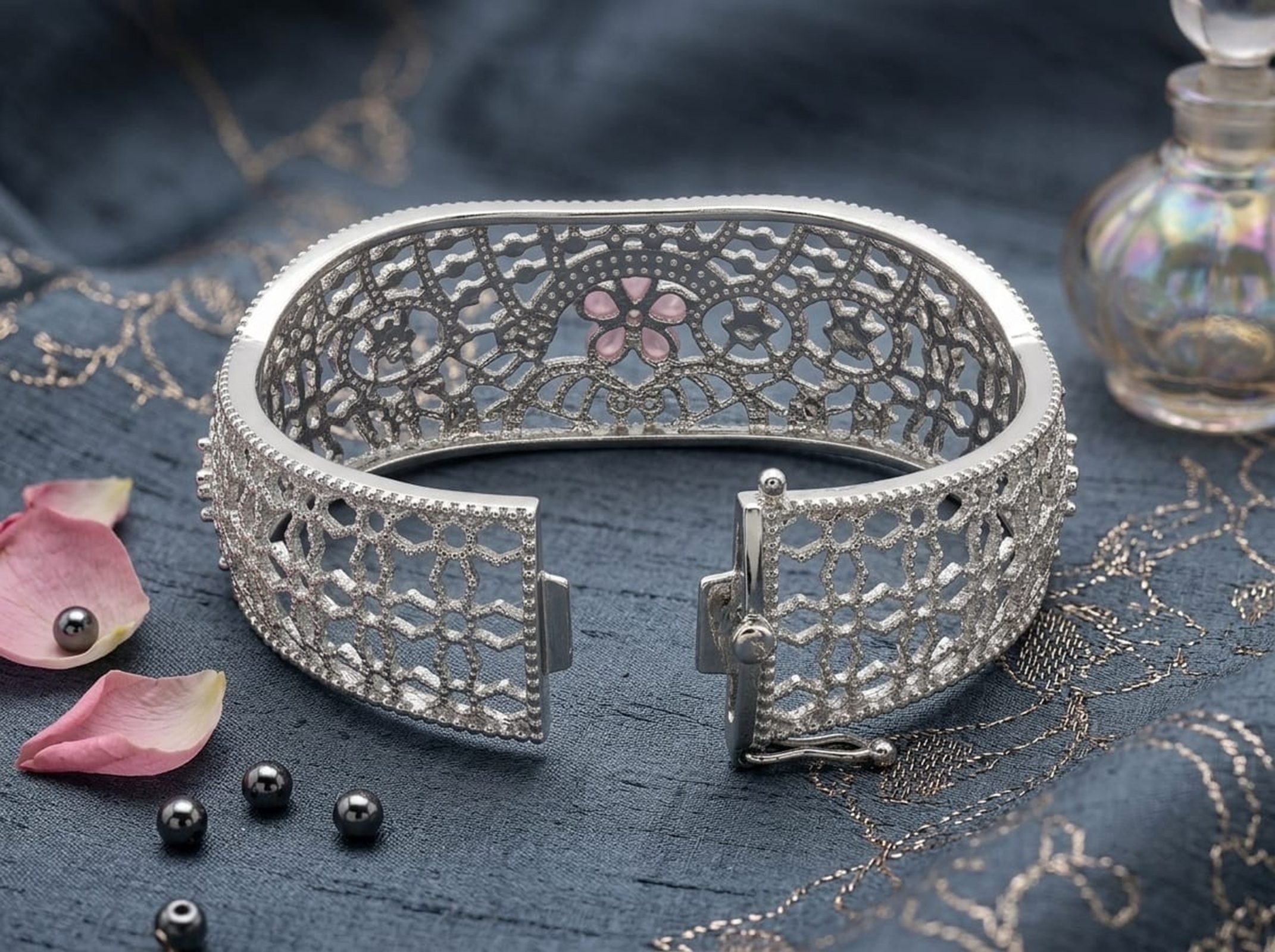 Diamond Floral Silver Bracelet