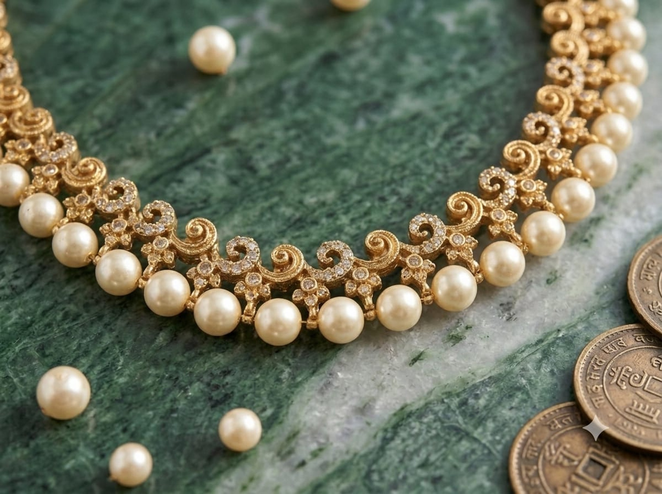 Pearl Gold Plated Antique Necklace Set