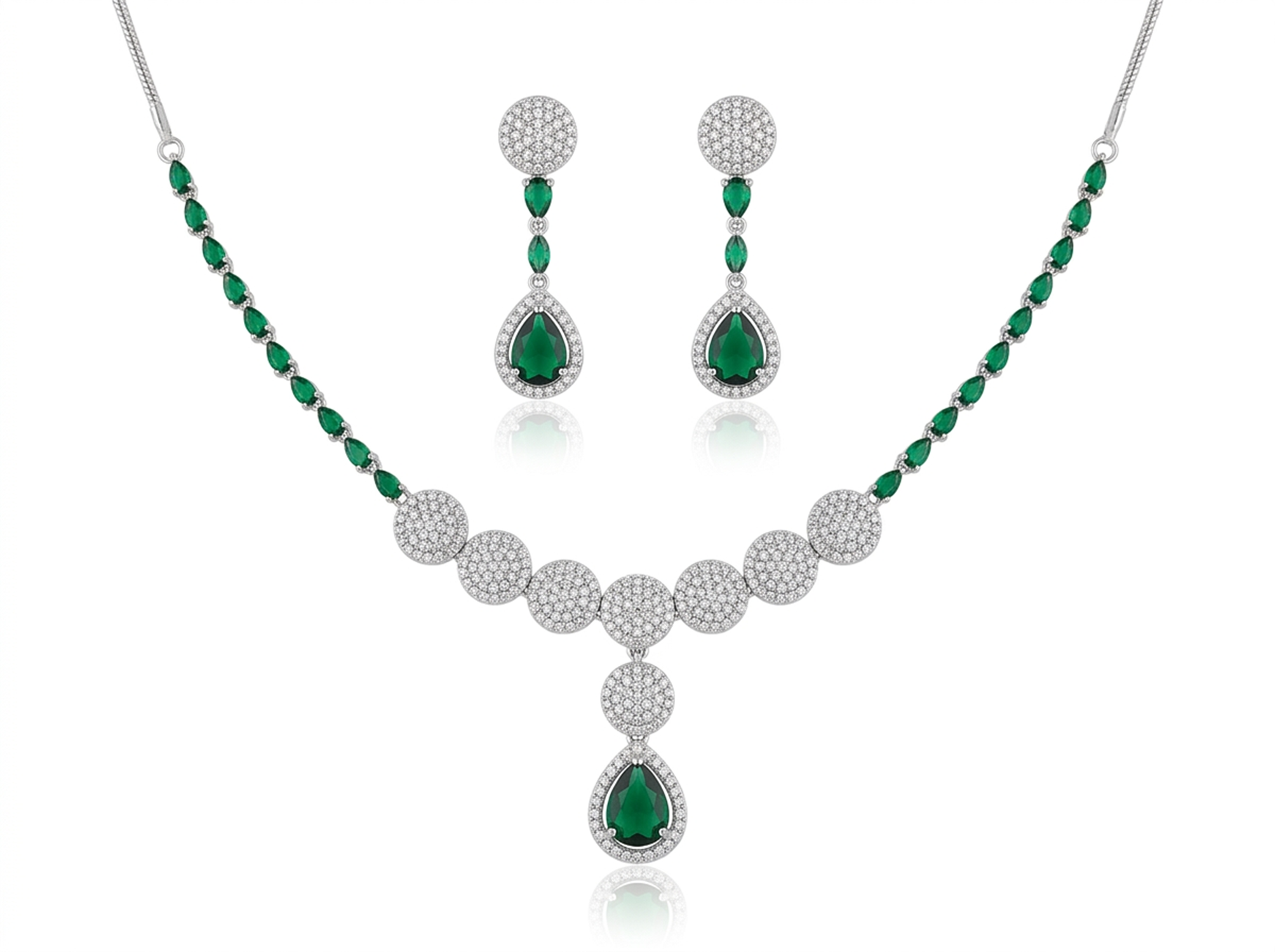 Green Zirconia American Diamond Necklace & Earrings Set
