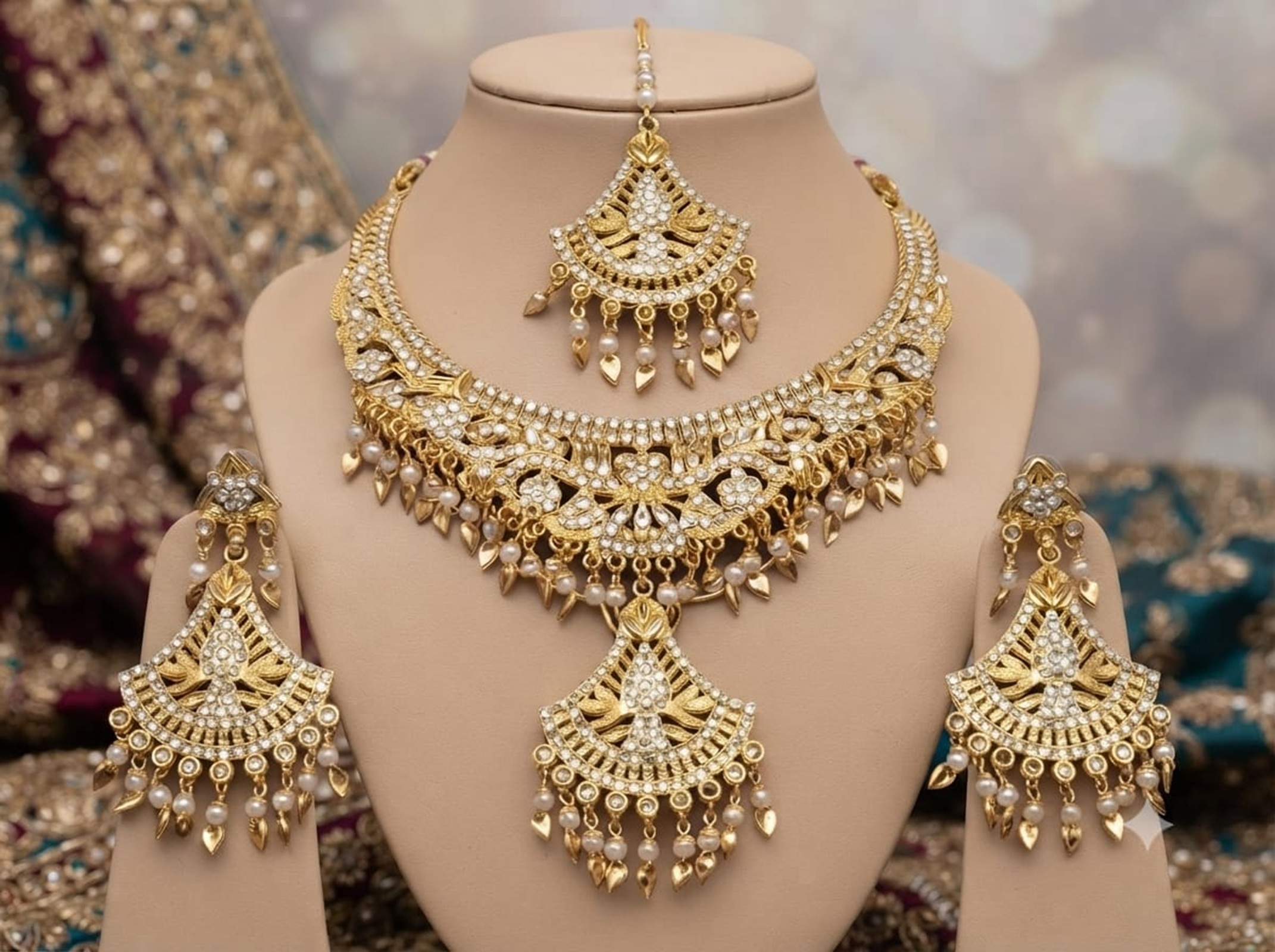 Bridal Gold Plated with Crystal Ethnic Charming Indian Traditional Jewelry Set