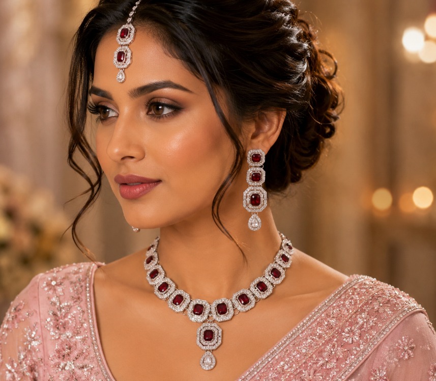 Ruby Stone Bridal Necklace Set