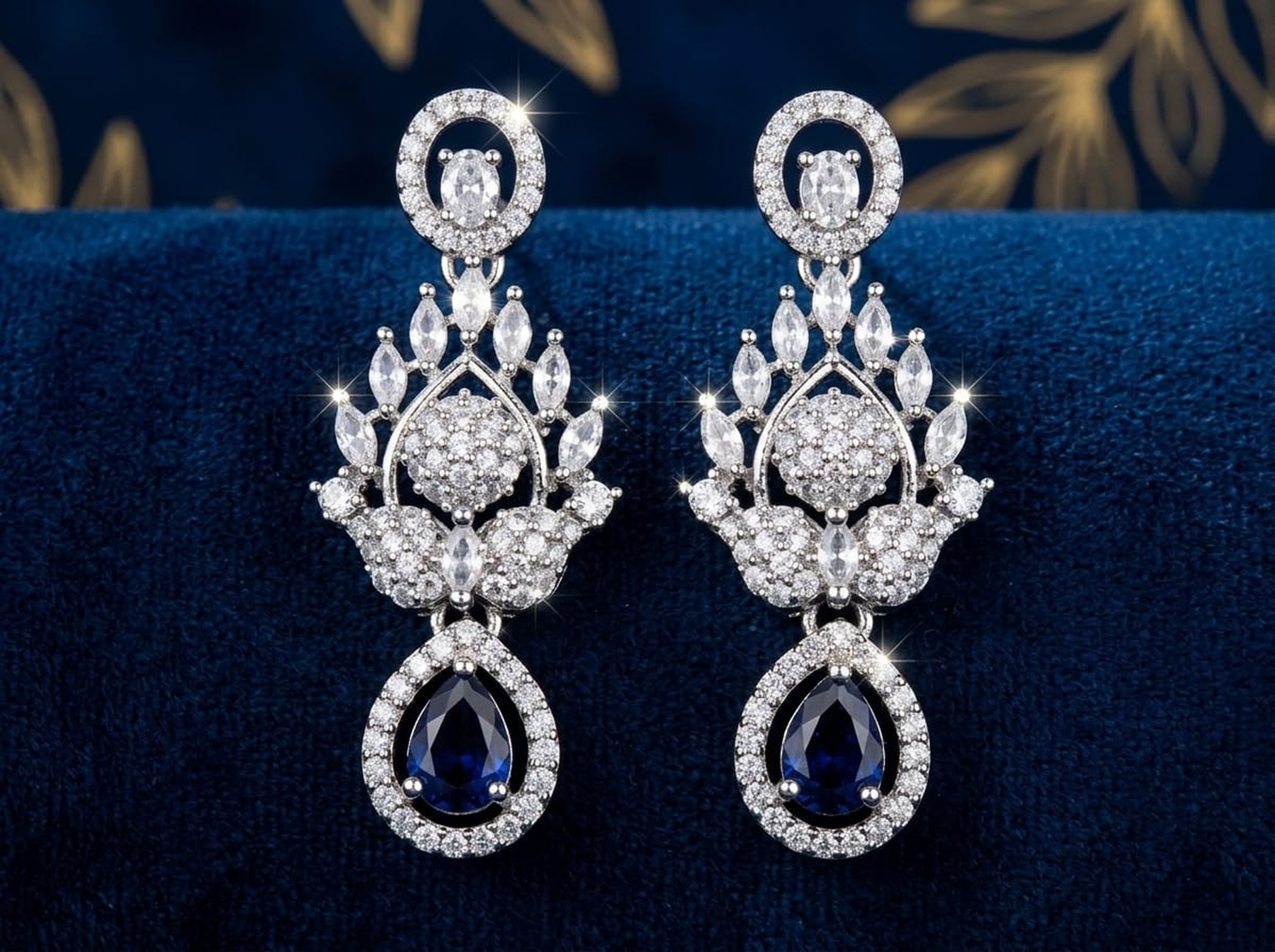Royal Blue Stone American Diamond Necklace Set