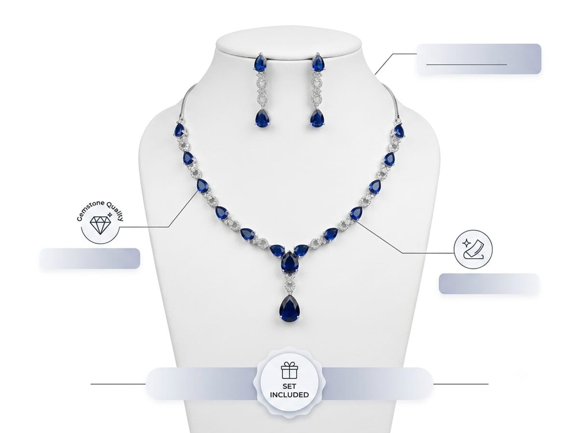 Blue Sapphire AD Necklace Set