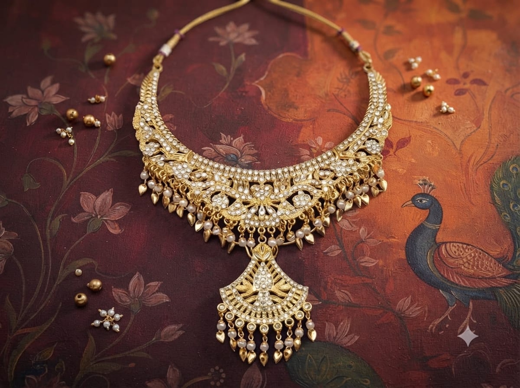 Bridal Gold Plated with Crystal Ethnic Charming Indian Traditional Jewelry Set