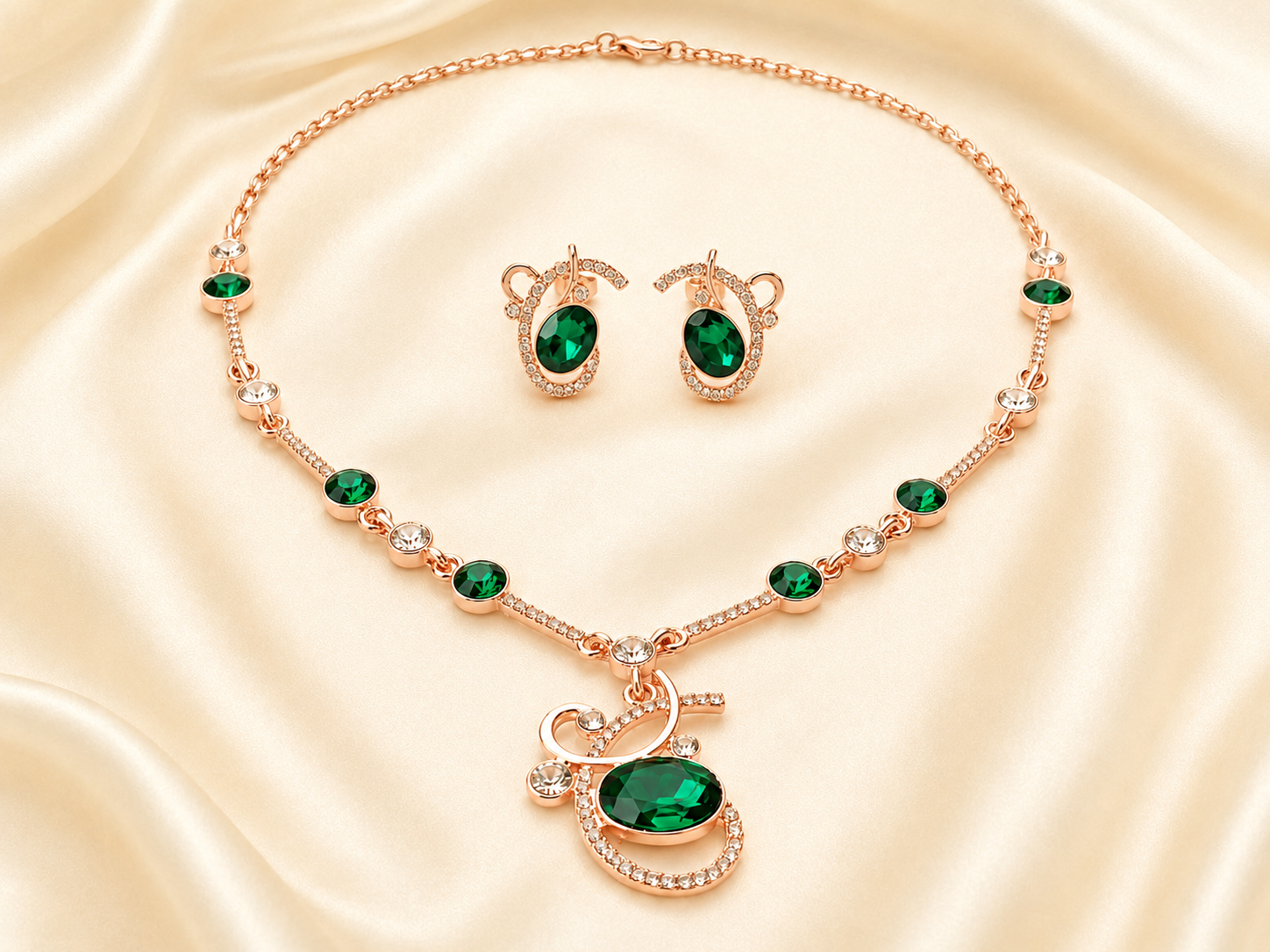 Emerald Gemstone Necklace Set
