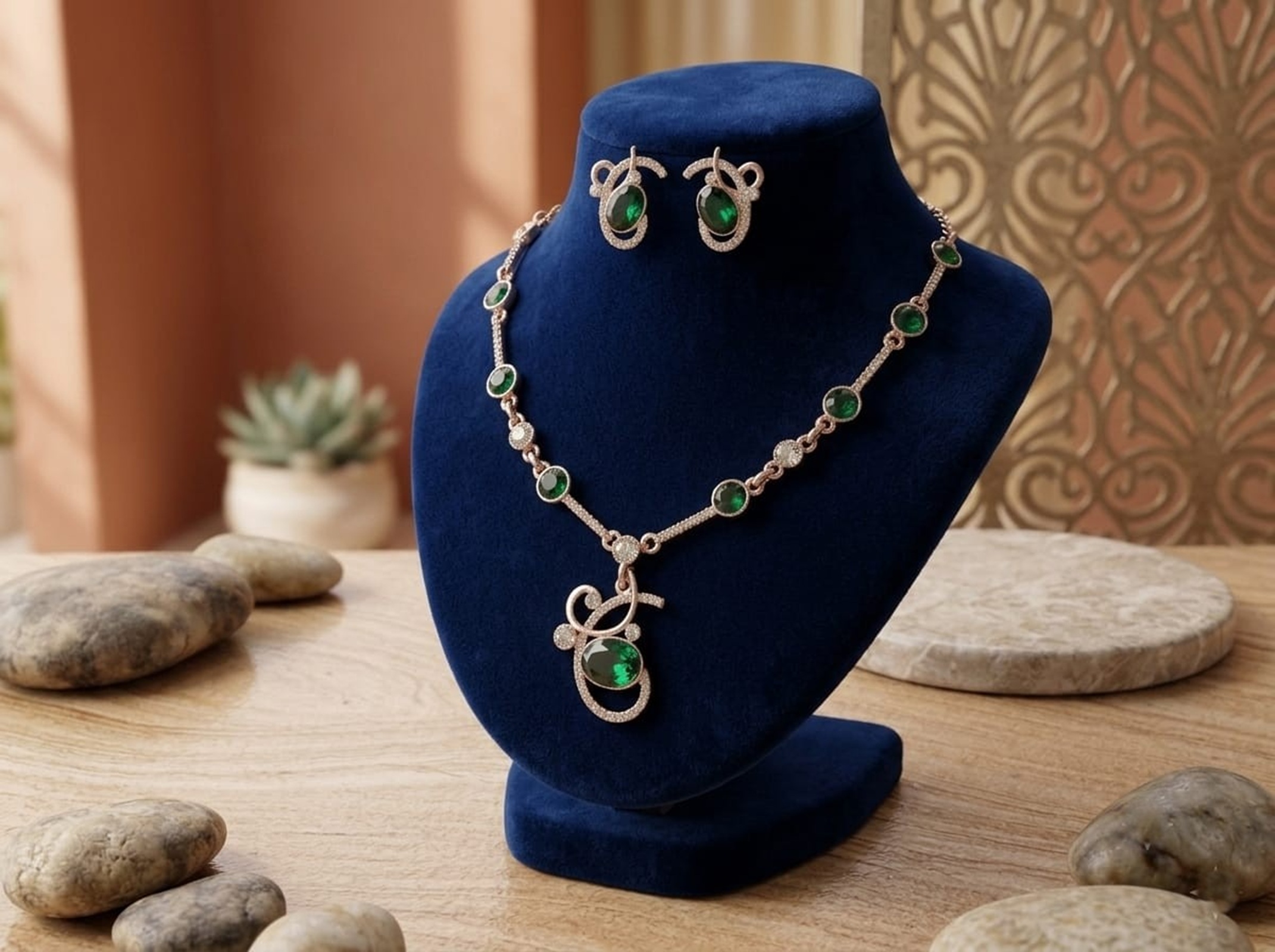 Emerald Gemstone Necklace Set