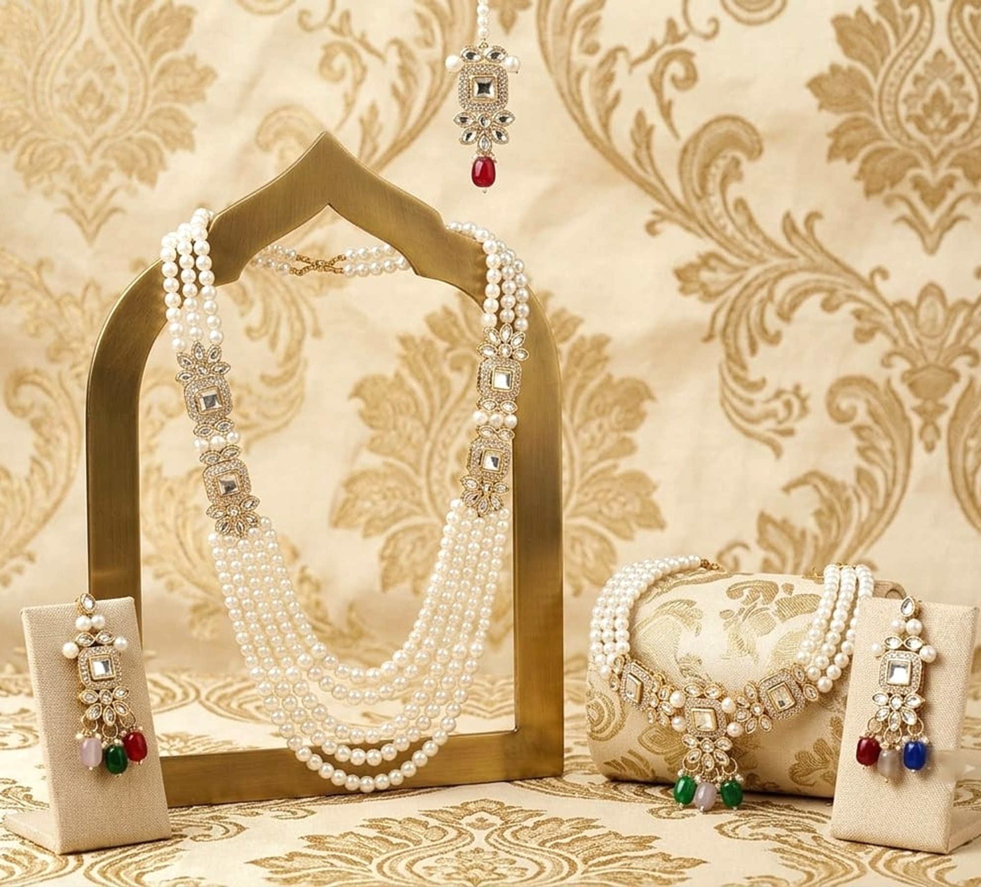 Elegant Pearl & Gemstone Necklace Set