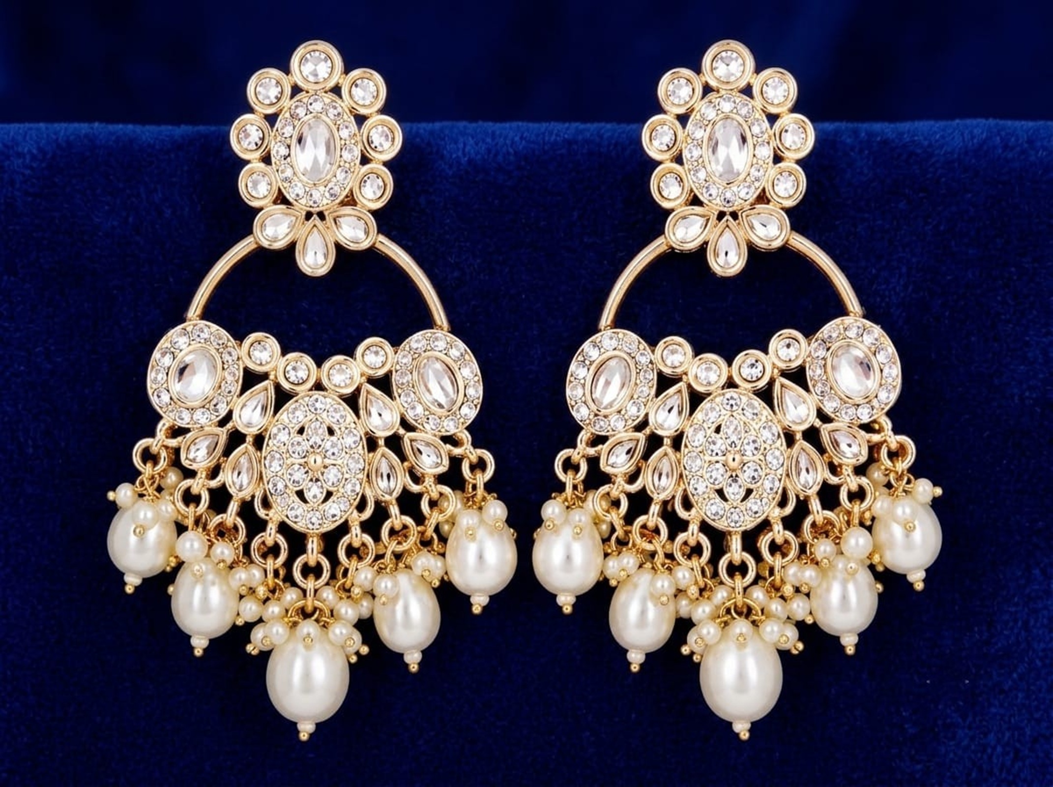 Traditional Pearl Chandbali Earrings Dangle Jhumka
