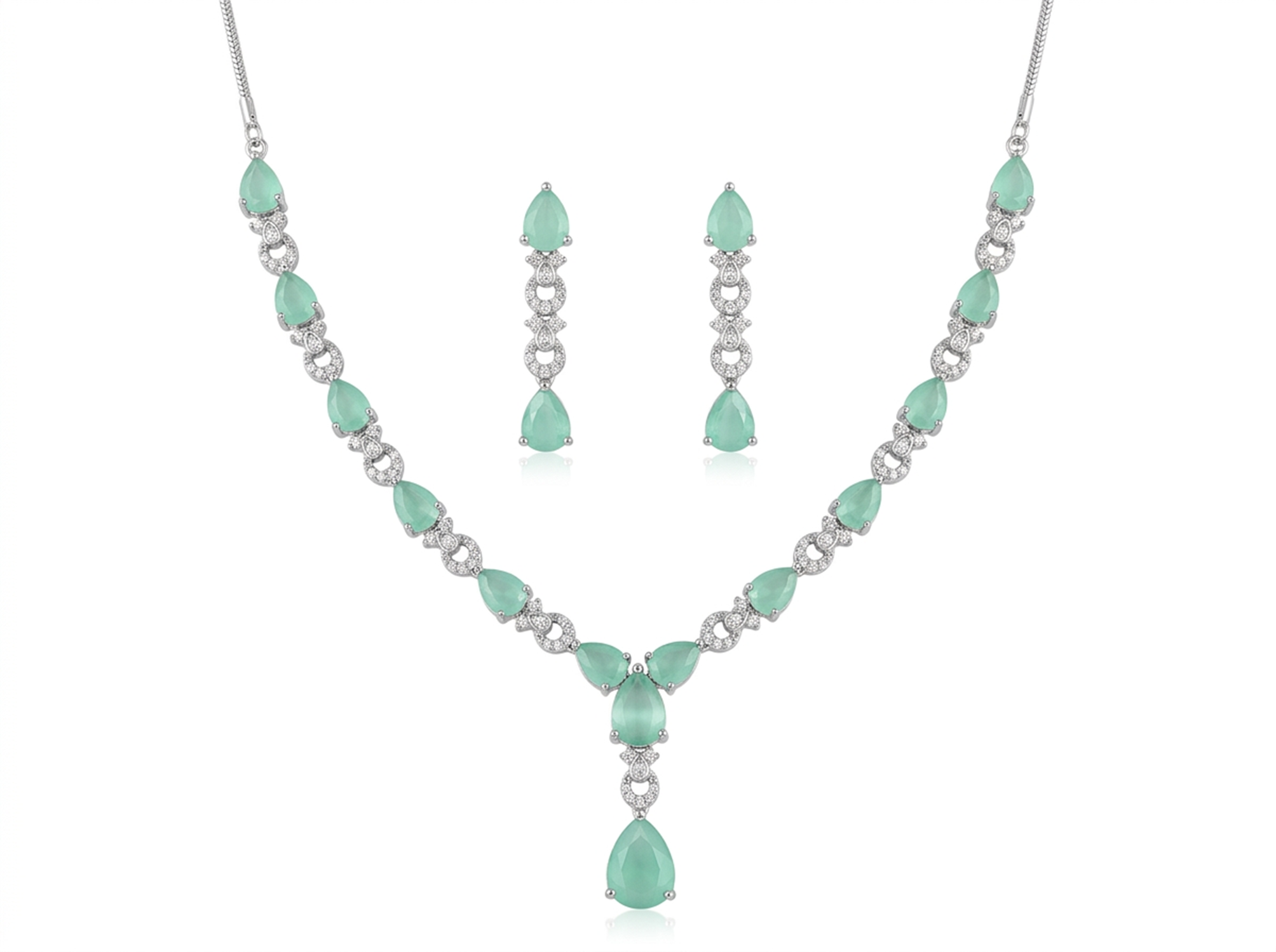 Mint Zirconia AD Jewellery Set