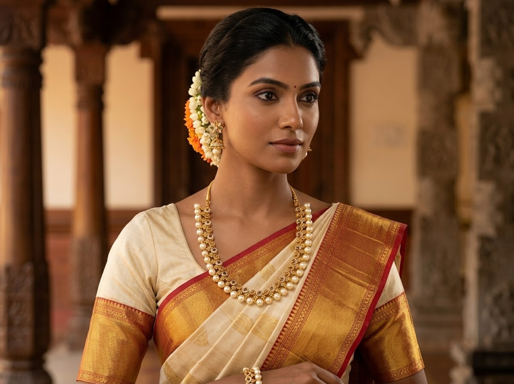 Pearl Gold Plated Antique Necklace Set