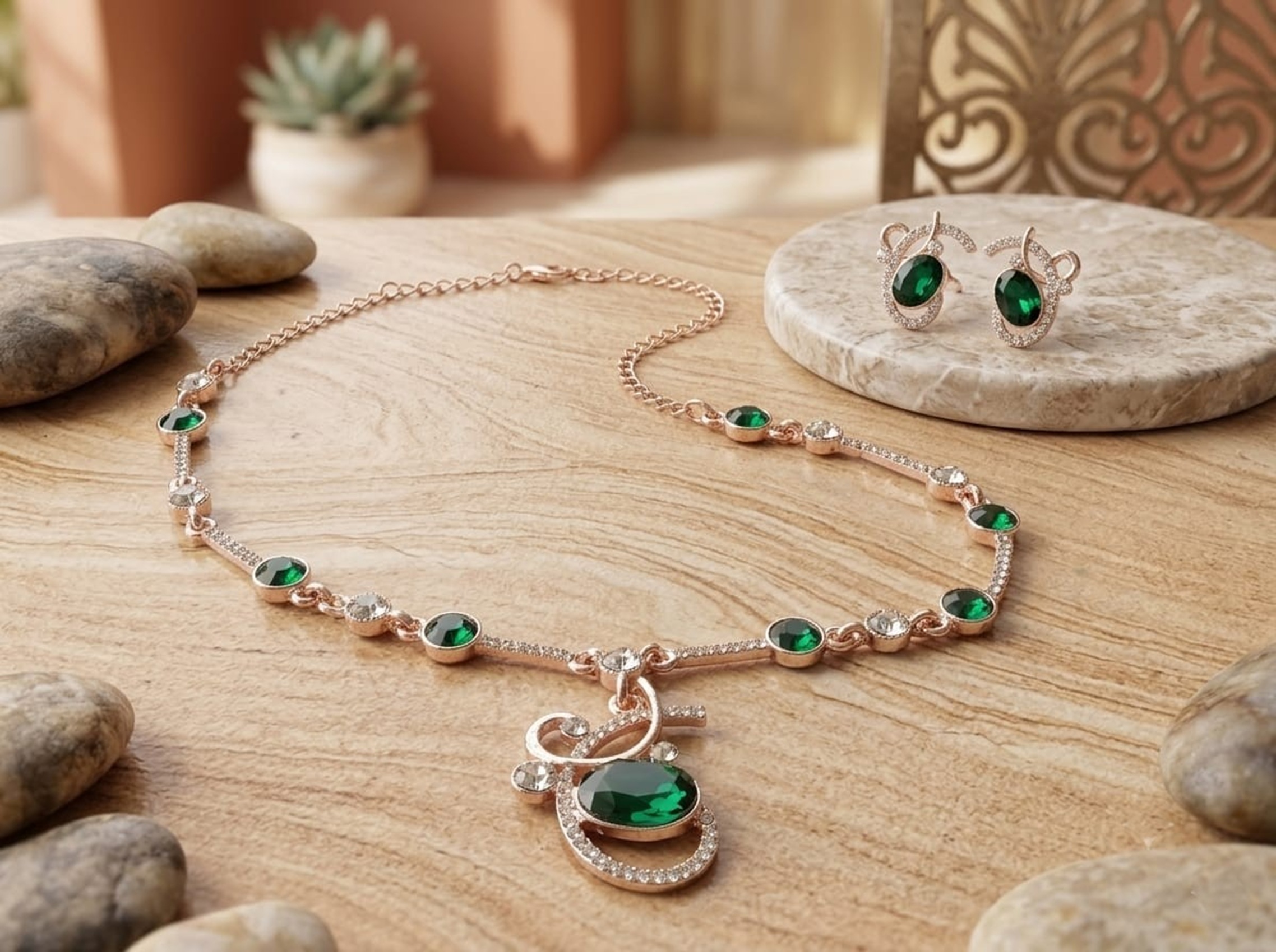 Emerald Gemstone Necklace Set
