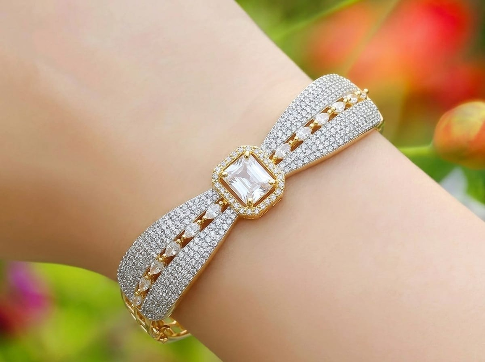 Elegant Gold-Plated Cubic Zirconia Bracelet