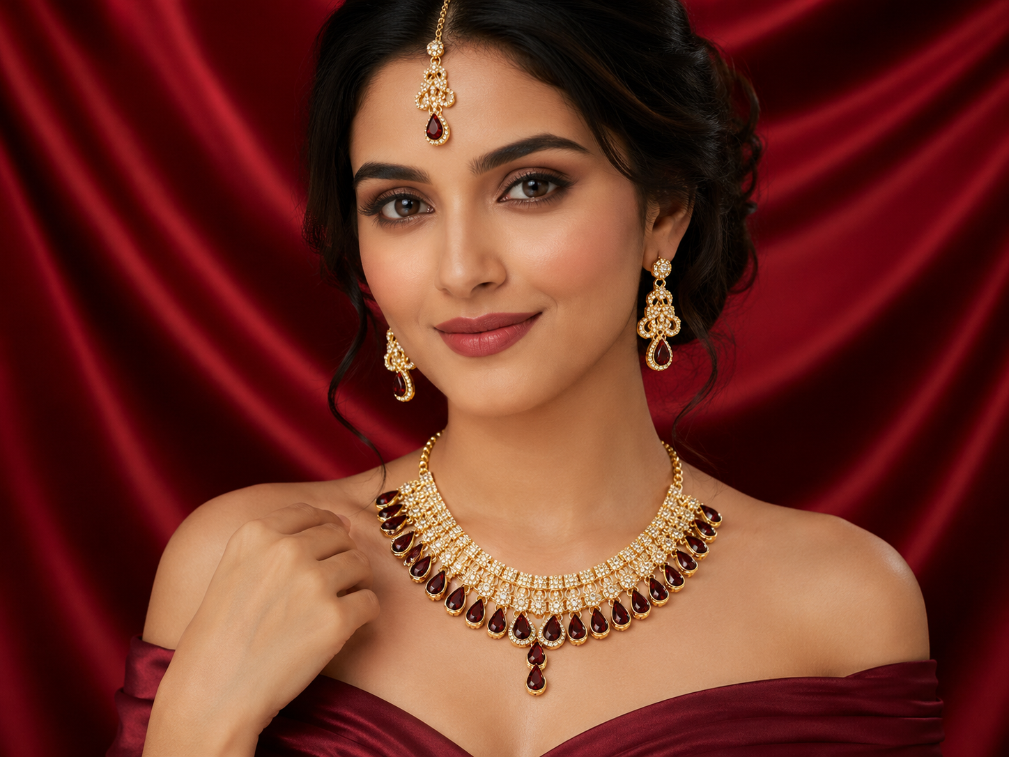 Ruby Gold-Plated Necklace Set