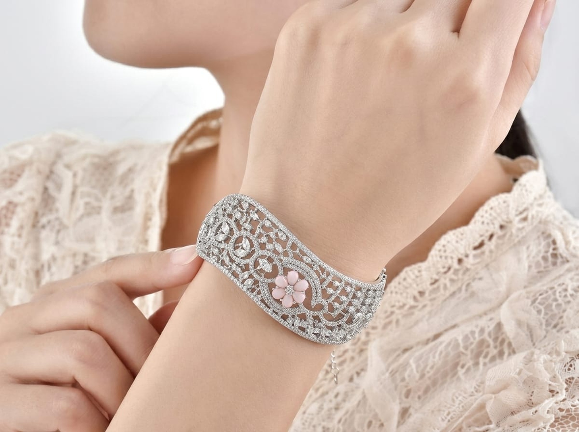 Diamond Floral Silver Bracelet