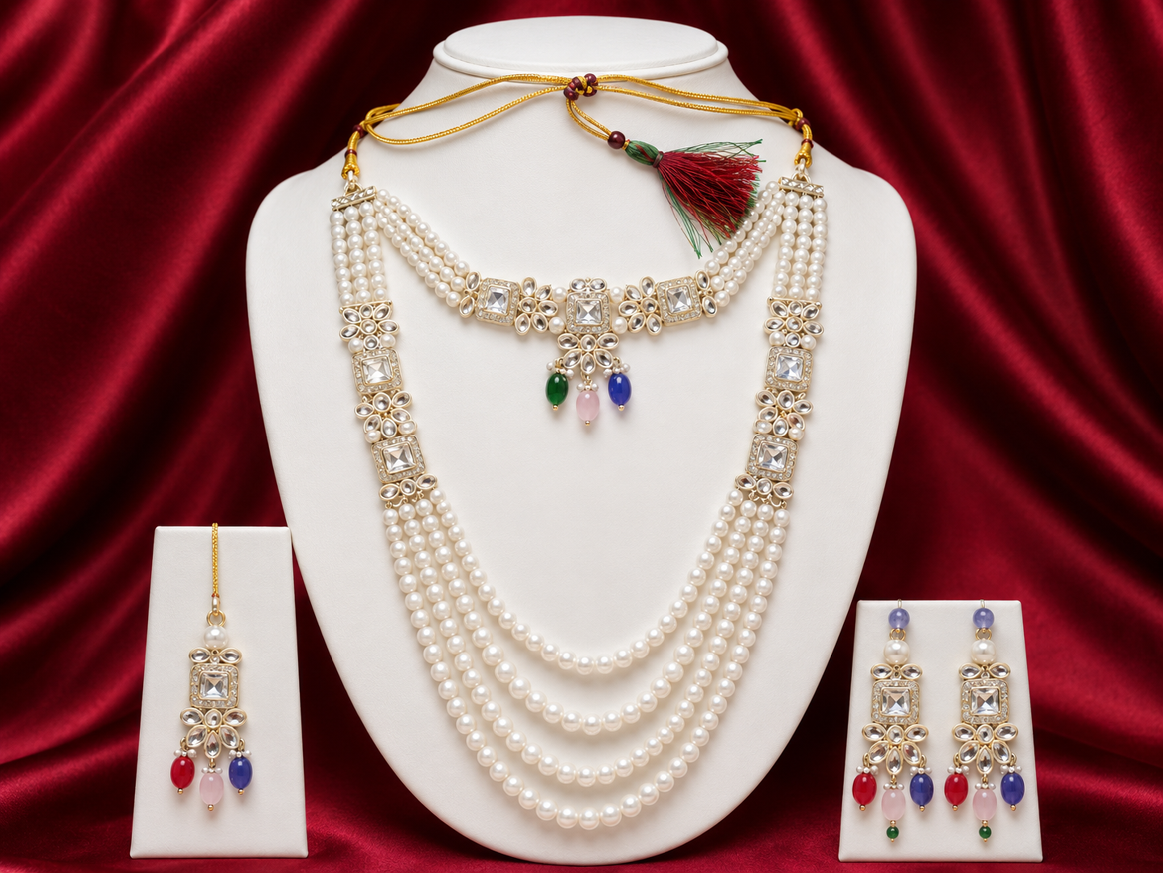 Elegant Pearl & Gemstone Necklace Set