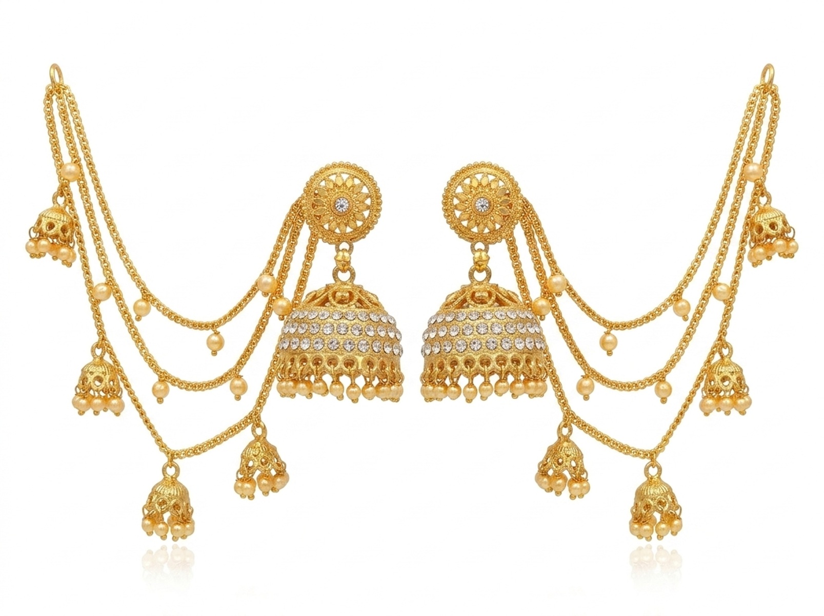 Traditional Gold Plated Ear Chain Jhumka