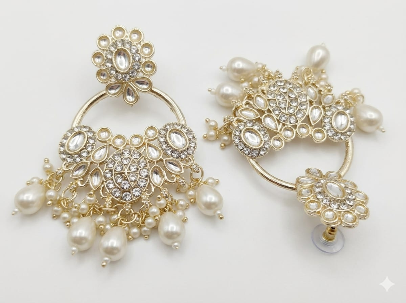 Traditional Pearl Chandbali Earrings Dangle Jhumka