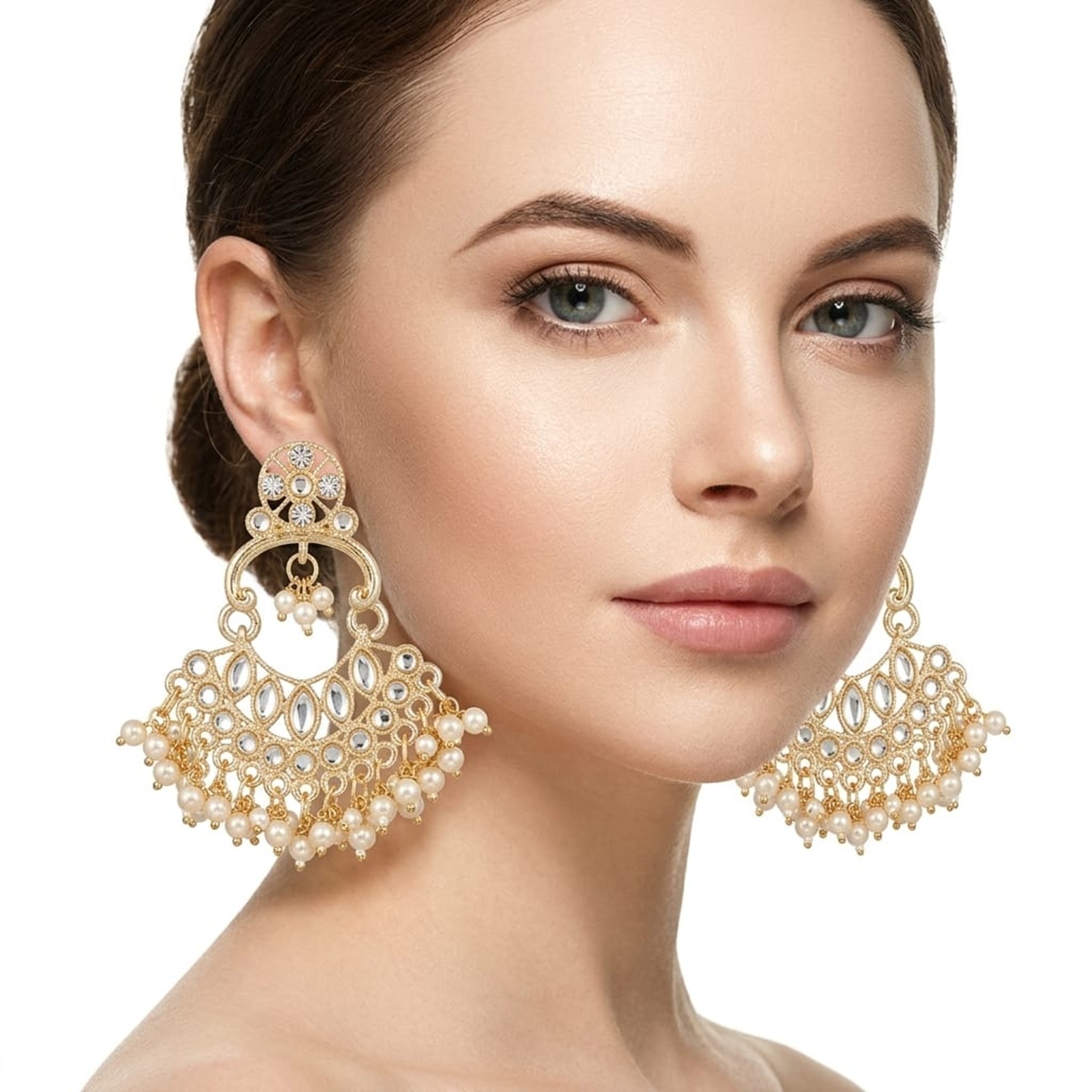Pearl Embellished Chandbali Earrings