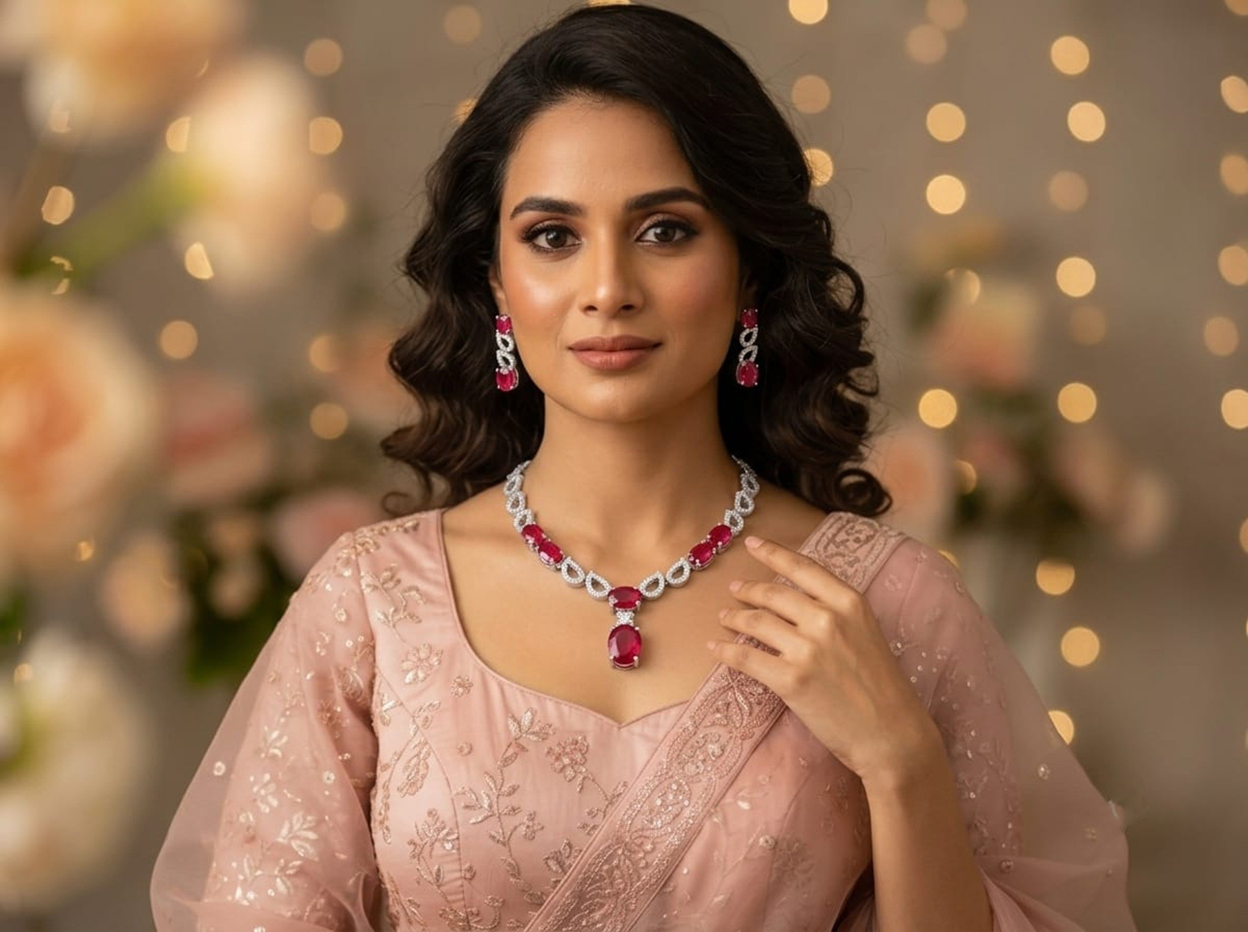Ruby and Diamond Necklace Set