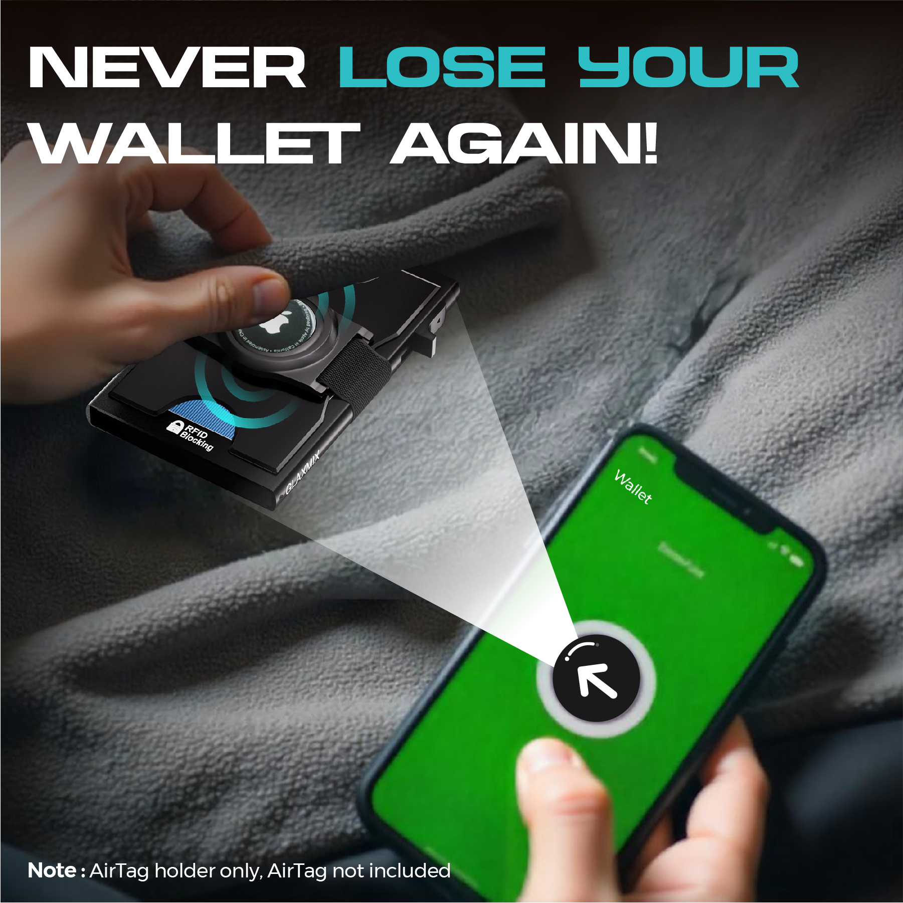 AirTag Wallet Men - Pop Up Card Holder Wallet with RFID Blocking - Holds 10 Cards, Cash an AirTag (Black)