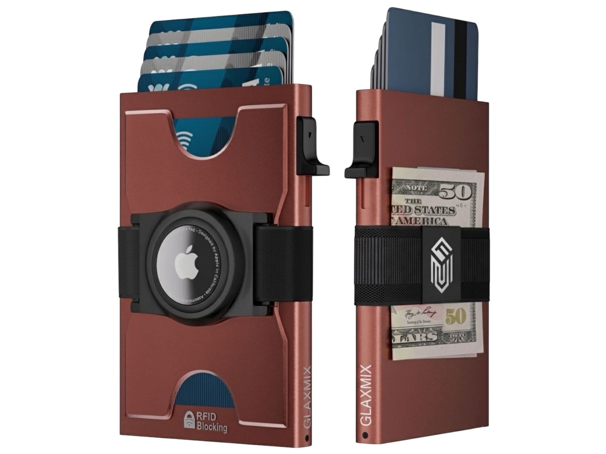 AirTag Wallet Unisex - Pop Up Card Holder with RFID Blocking - Holds 10 Cards, Cash and AirTag (Saddle Brown)