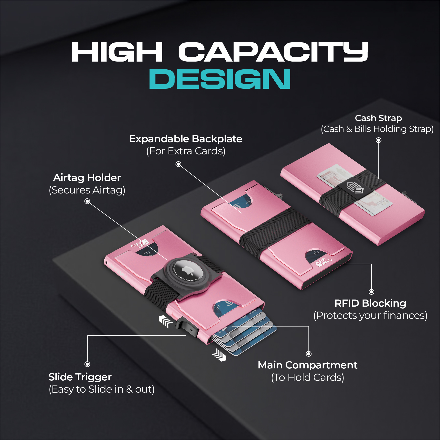 AirTag Wallet for Women - Pop Up Card Holder Wallet with RFID Blocking - Holds 10 Cards, Cash and AirTag, Scratchless Aluminium (Pink)
