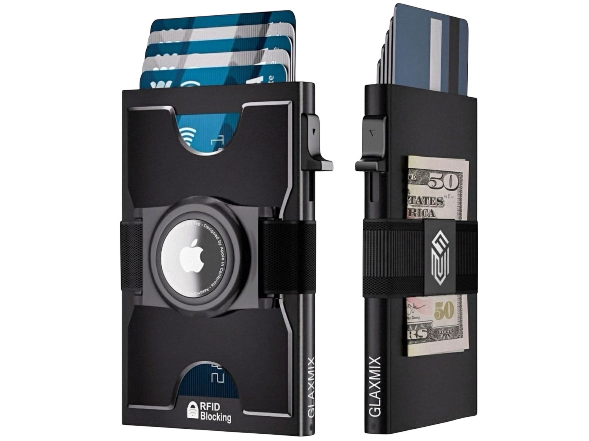 AirTag Wallet Men - Pop Up Card Holder Wallet with RFID Blocking - Holds 10 Cards, Cash an AirTag (Black)
