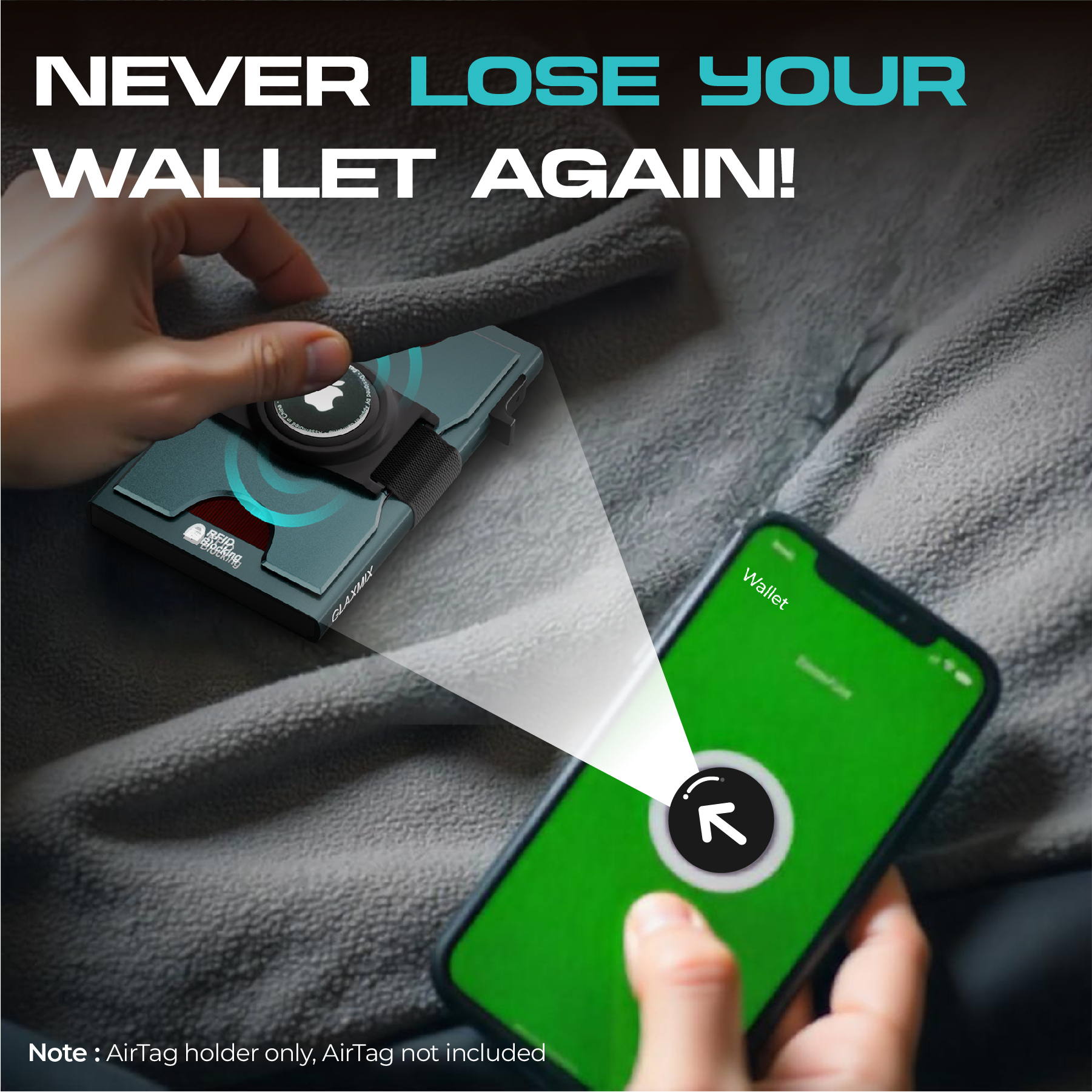 AirTag Wallet Unisex - Pop Up Card Holder with RFID Blocking - Holds 10 Cards, Cash and AirTag (Midnight Green)