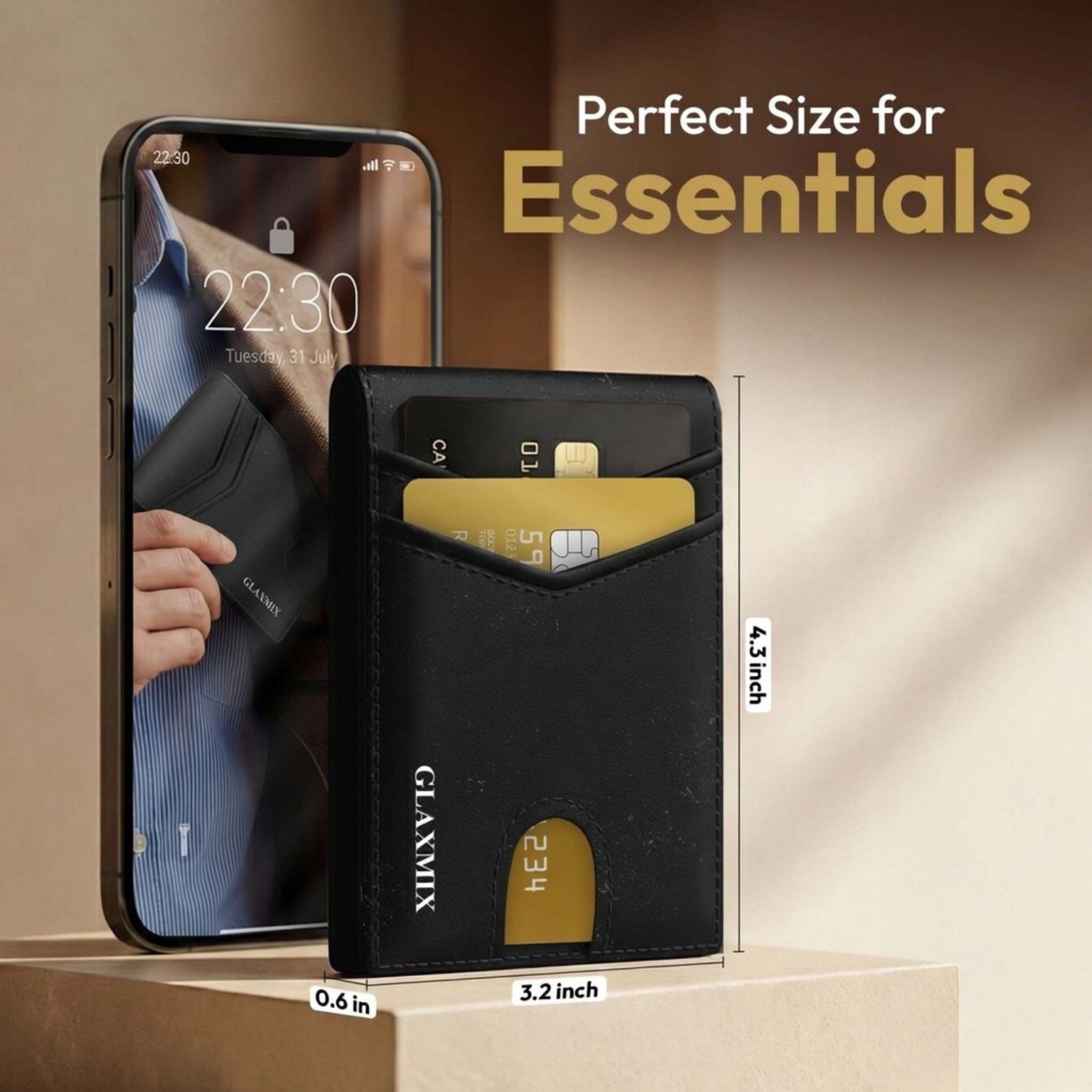 Mens Wallet Genuine Leather - RFID Blocking Bifold Wallet, 2 ID Windows, Holds 15 Cards & Cash (Black)